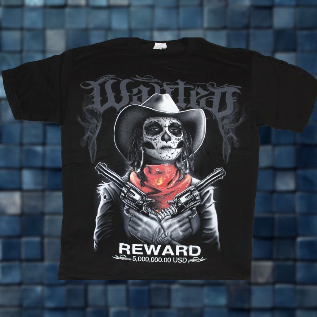 Vintage VINTAGE Unbranded Graphic T-Shirt Men Medium Black Day of the Dead Woman Gangster Pistol Reward 90s Size US M / EU 48-50 / 2 - 1 Thumbnail