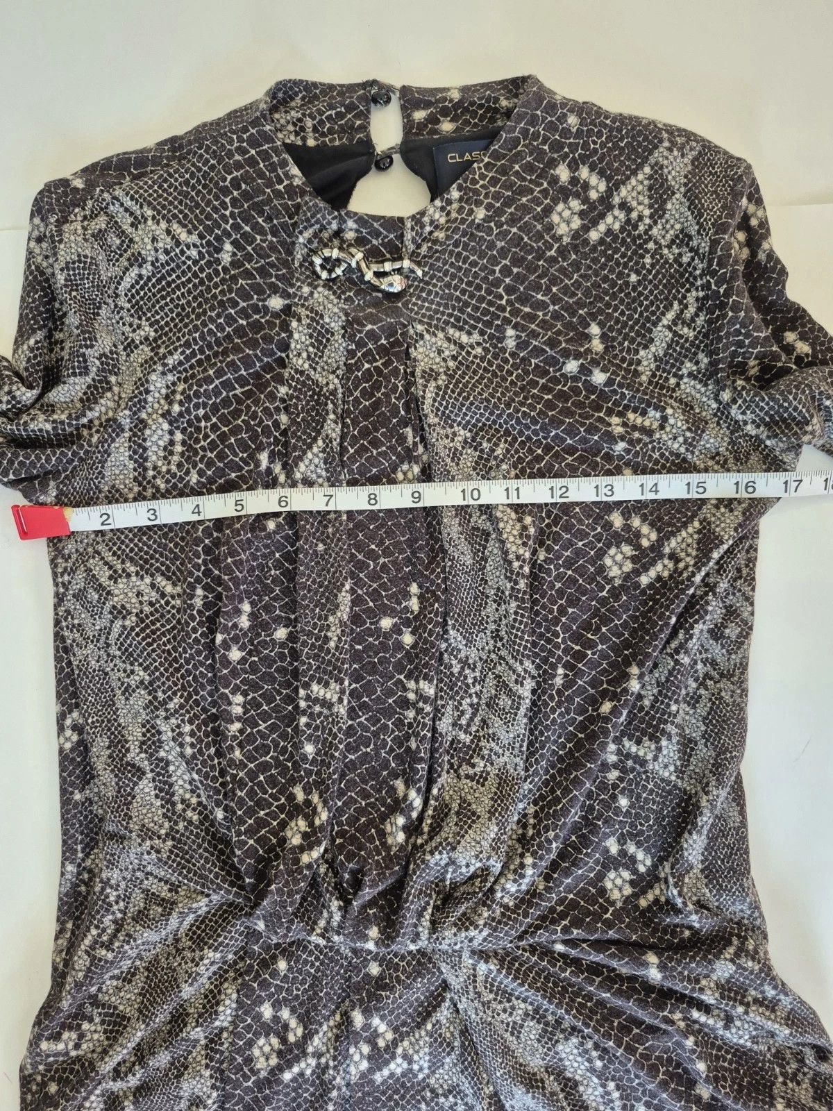 Cavalli Class CLASS Top Greige Python Print Brooch Long Sleeves Pleated Size M / US 6-8 / IT 42-44 - 9 Thumbnail