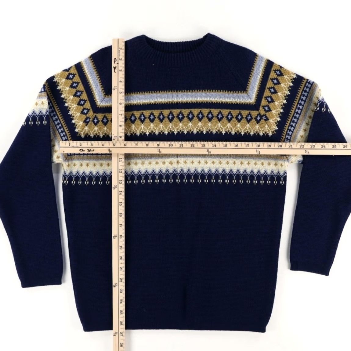 Vintage VTG Stewart's New Wool Fair Isle Navy Men's L Sweater Shirt Size US L / EU 52-54 / 3 - 3 Thumbnail