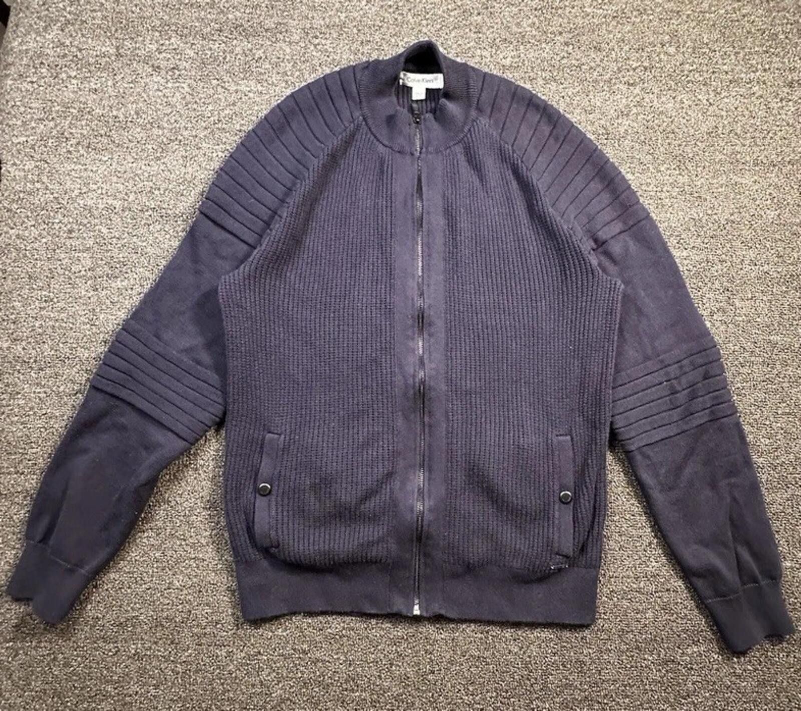 Calvin Klein Calvin Klein Men's Solid Blue Knit Full Zip Sweater Size L Size US L / EU 52-54 / 3 - 1 Thumbnail