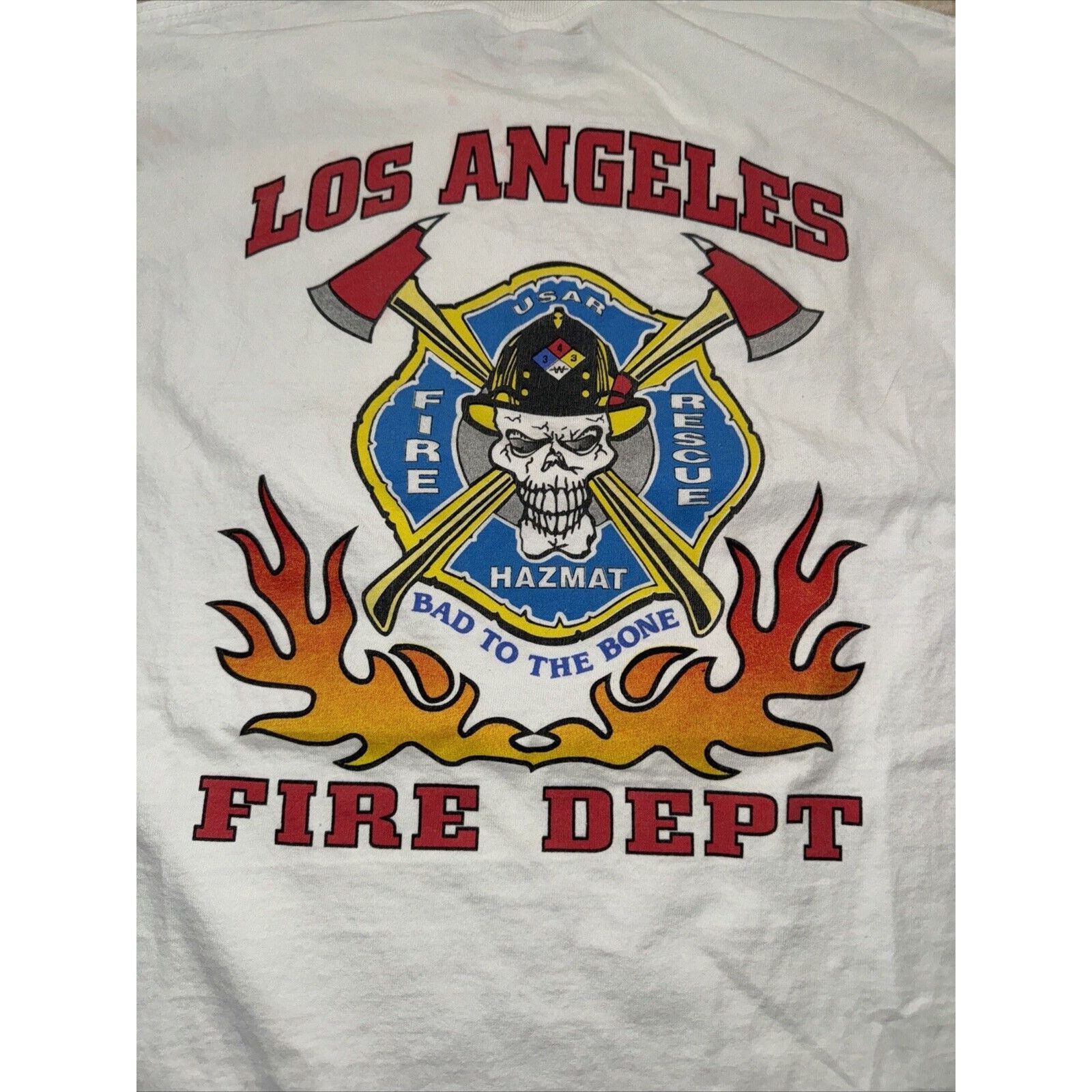 Band Tees × Hanes × Vintage Los Angeles Fire Department T-Shirt White Small 17x26 Flames Size US S / EU 44-46 / 1 - 2 Thumbnail