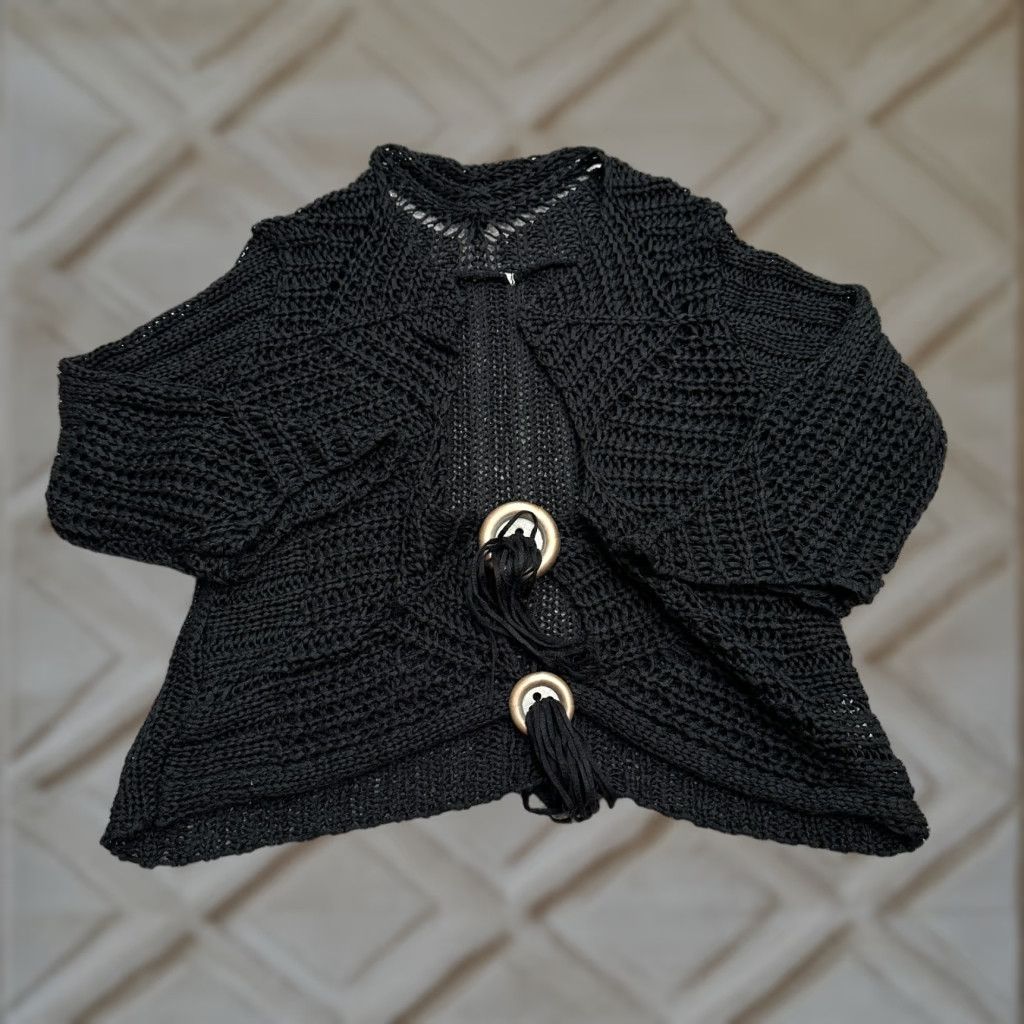 Vintage Madrasse Cardigan Sweater Women S Black Acrylic Casual Travel France Knit Open-Knit Button Sleeve Long Woolless? Size S / US 4 / IT 40 - 1 Thumbnail
