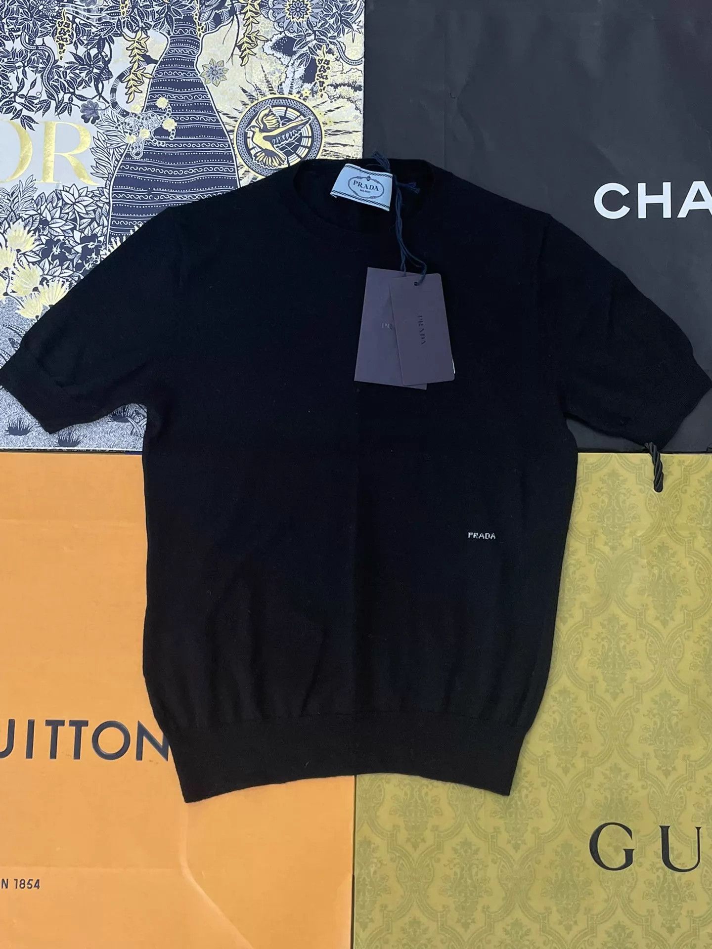 Prada Prada Black Wool Short-Sleeve Top Women's 36 New Size XS / US 0-2 / IT 36-38 - 1 Thumbnail