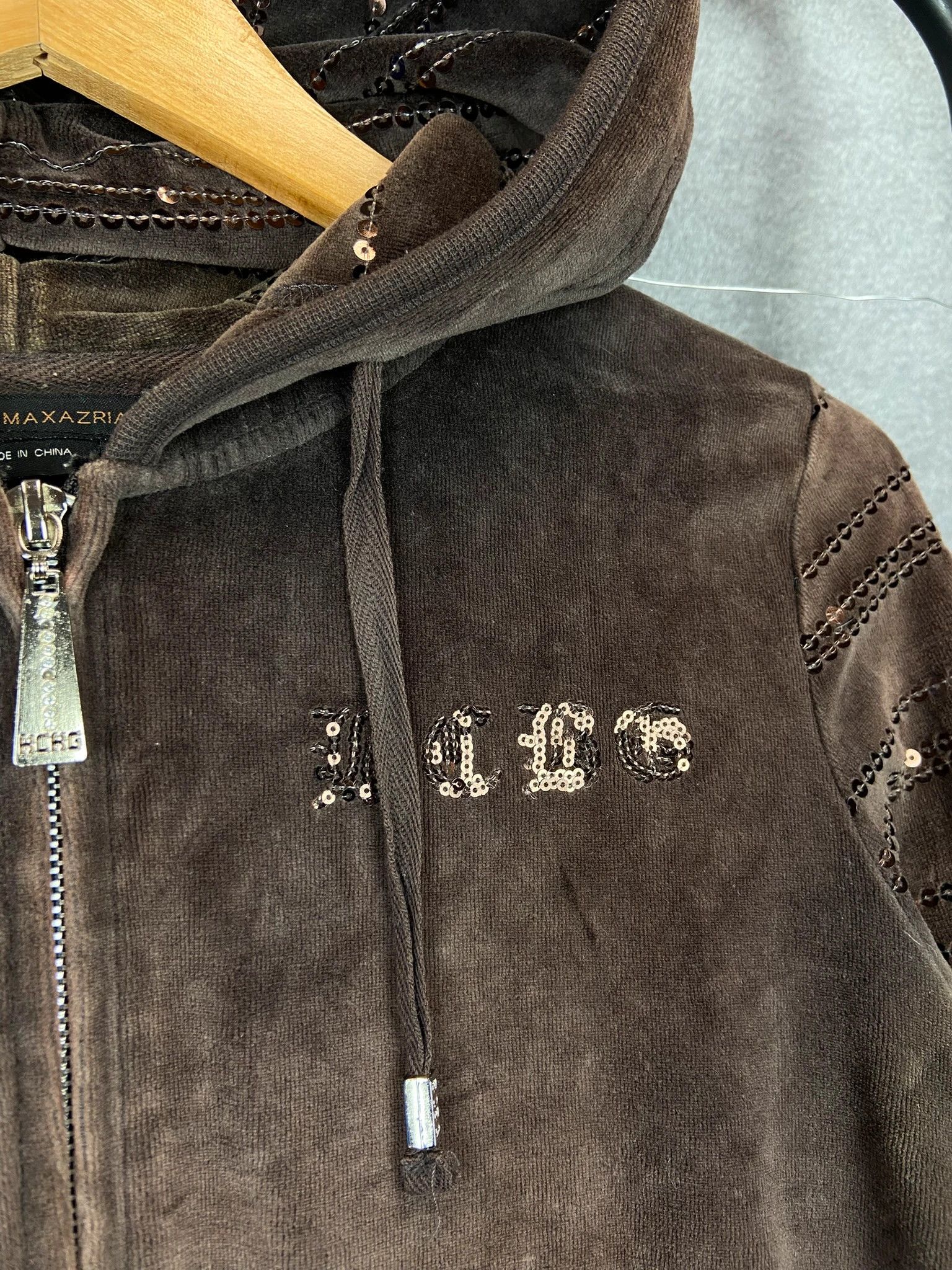 Bcbgmaxazria Zip Hoodie BCBGMAXAZRIA brown velour sequin Y2K glam Size L / US 10 / IT 46 - 3 Thumbnail