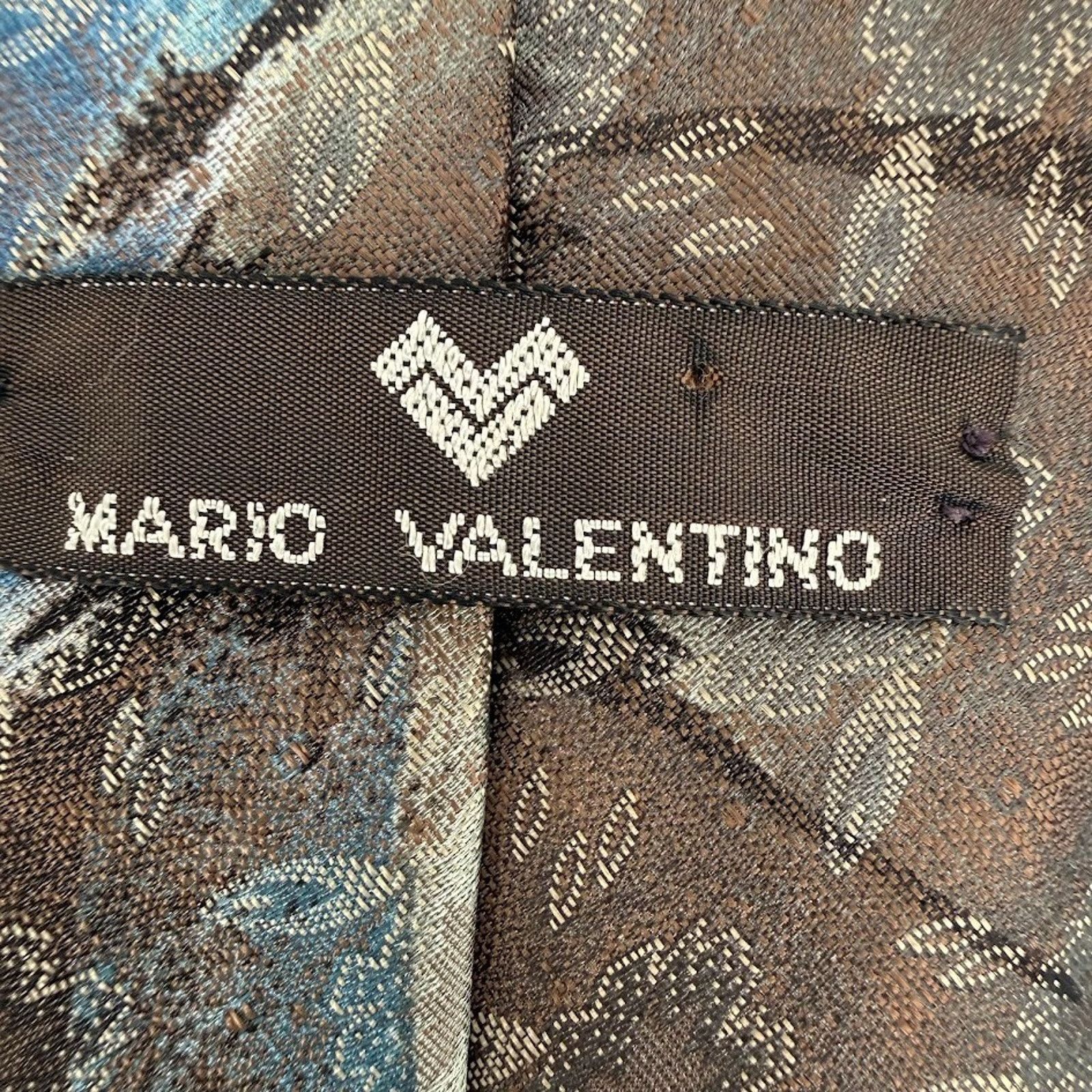 Valentino Marco Valentino Vintage Floral Tie Blue Brown Made USA Size ONE SIZE - 4 Thumbnail