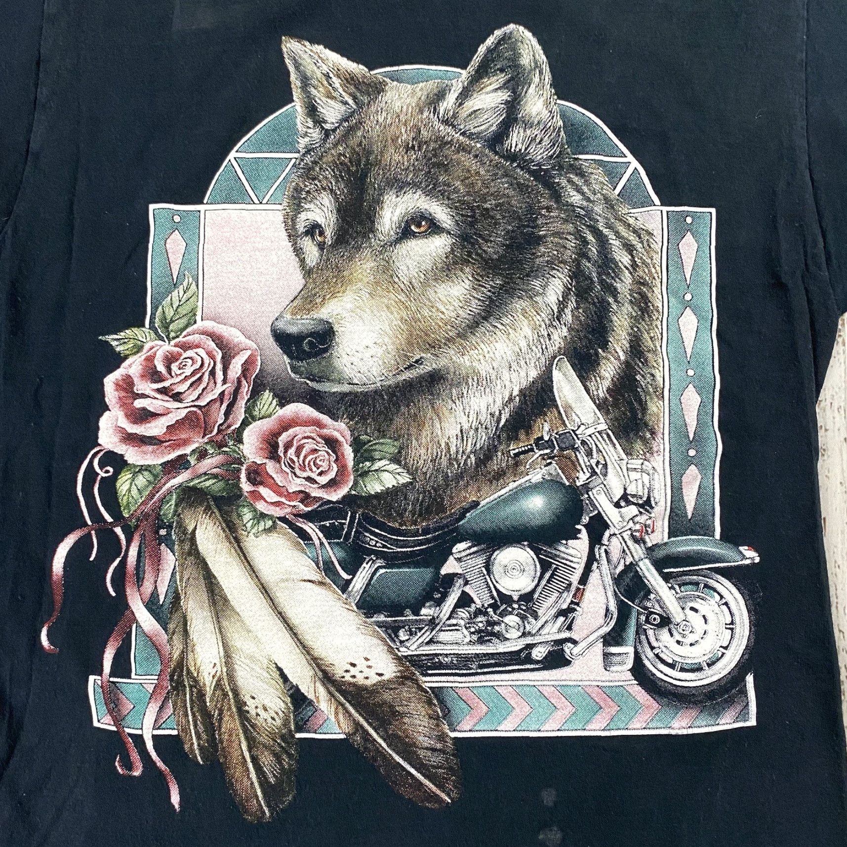 Fruit Of The Loom VTG 90s BACK TO EARTH FRUIT OF THE LOOM T-Shirt Black Adult Large L Crew Neck Short Sleeve Biker Rose Wolf Graphic Men Vintage Shirt Size US L / EU 52-54 / 3 - 2 Thumbnail