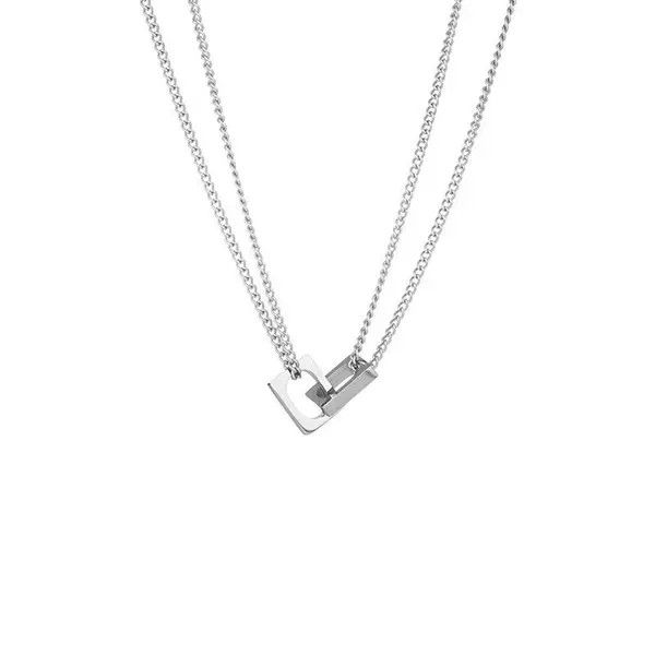 Jewelry Stylish Double Chain Silver Necklace Size ONE SIZE - 5 Thumbnail