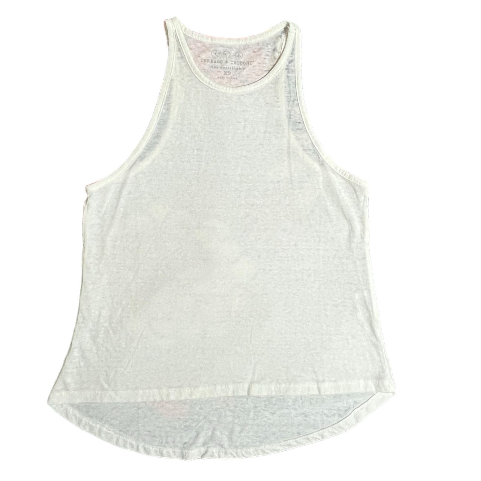 Threads 4 Thought White Racerback High Round Neck Thin Strap Tank Size XS / US 0-2 / IT 36-38 - 7 Thumbnail