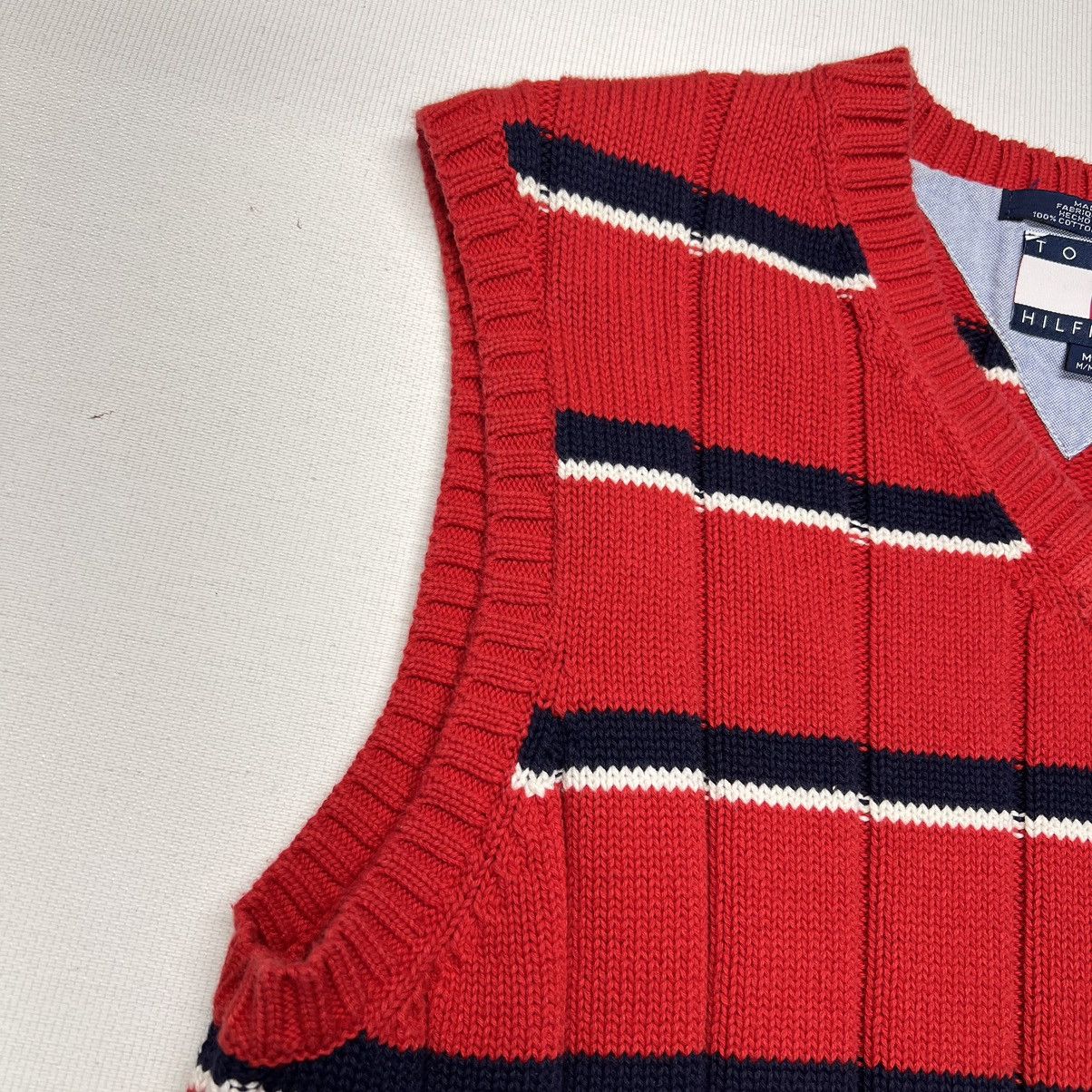 Tommy Hilfiger × Vintage VTG Tommy Hilfiger Sweater Vest Red Striped V-Neck Knit Size US M / EU 48-50 / 2 - 5 Thumbnail