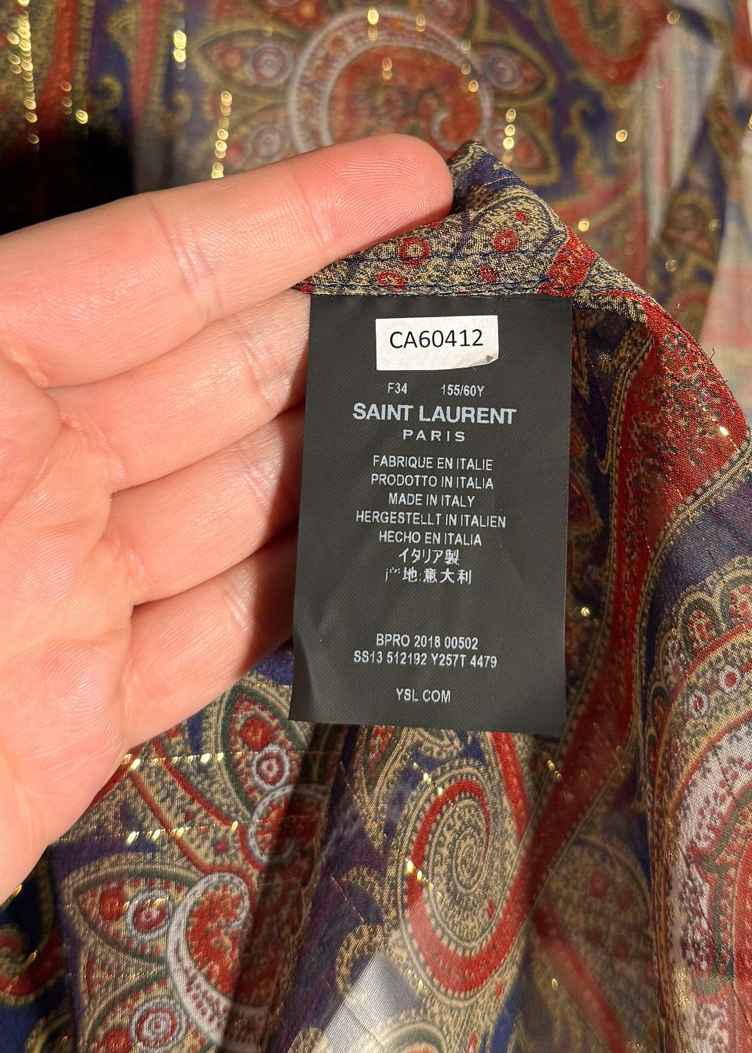 Yves Saint Laurent Saint Laurent FW18 Paisley Metallic Silk Sheer Blouse Size XS / US 0-2 / IT 36-38 - 6 Thumbnail