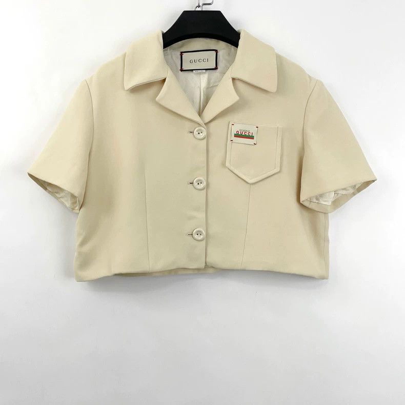 Gucci Gucci Short Beige Jacket with Logo Embroidery- DMC Size US S / EU 44-46 / 1 - 1 Thumbnail