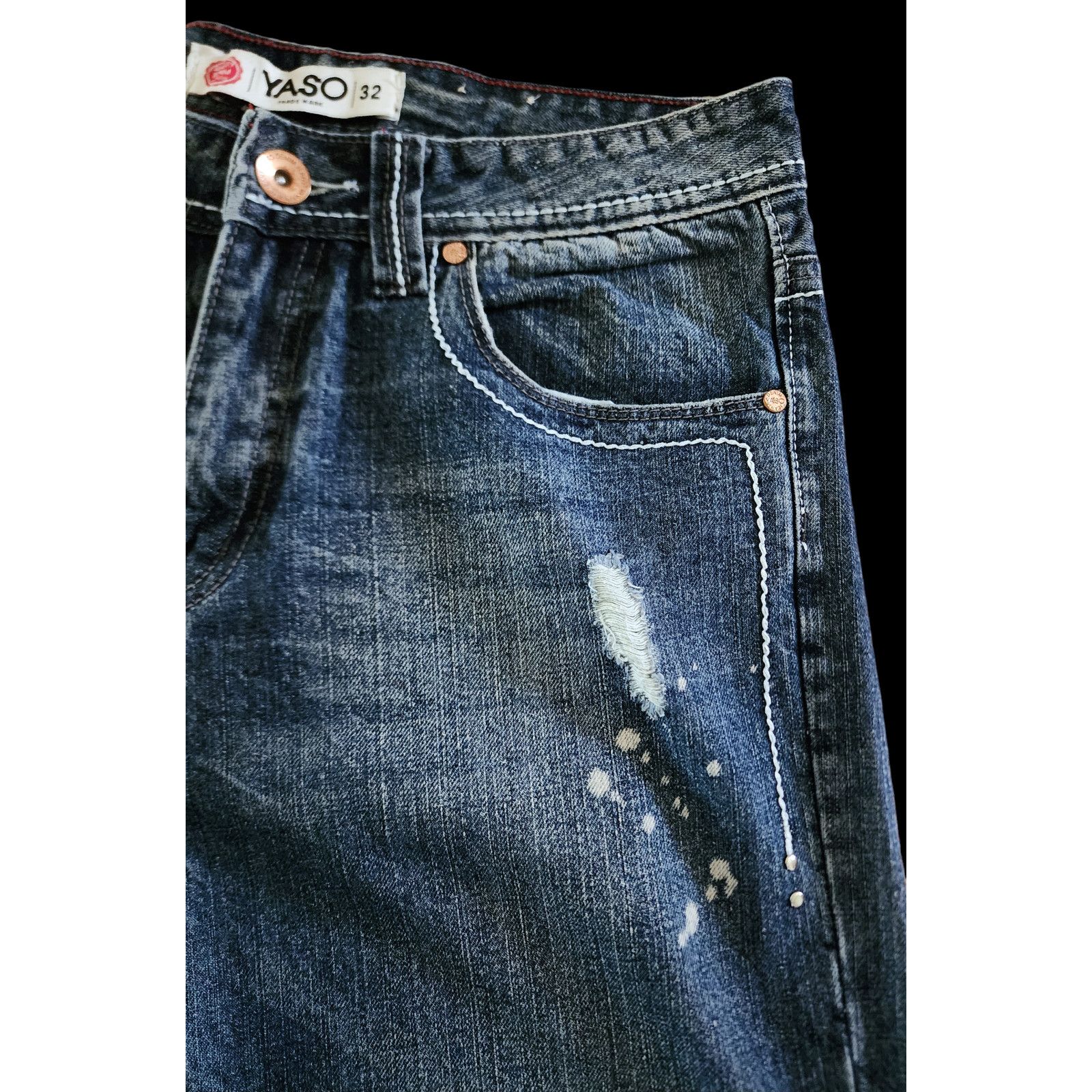 Other YASO men denim distressed blue jeans white stitching W32 L33 Size US 32 / EU 48 - 5 Thumbnail