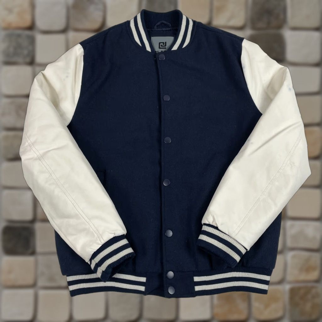 Vintage CJ Black Jacket Mens Medium Blue Bomber Varsity Wool Snap Up Quilted Lining Y2K Size US M / EU 48-50 / 2 - 1 Thumbnail