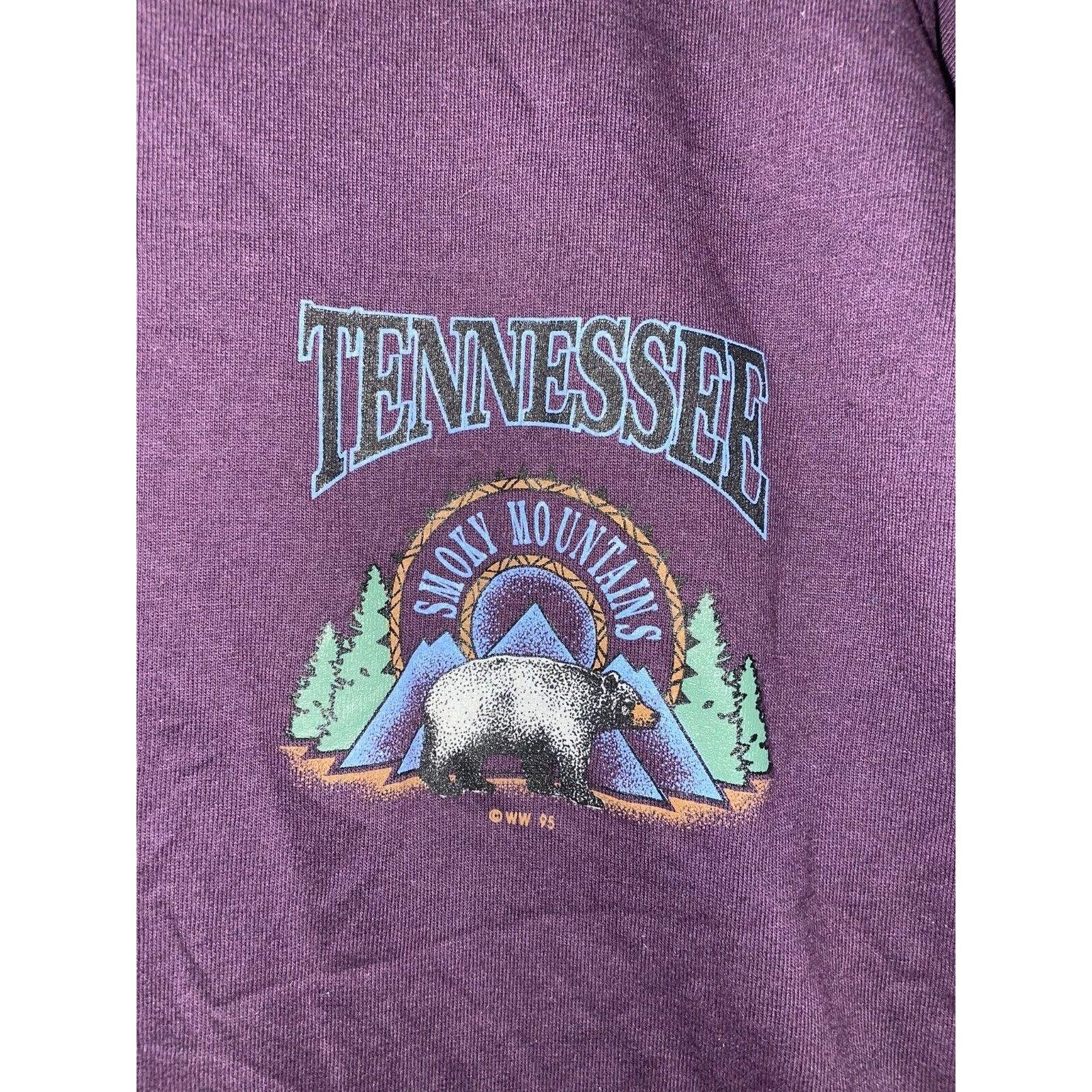 Jerzees Vintage Smoky Mountains Shirt Bear Tee Purple VTG 1995 Large Size US L / EU 52-54 / 3 - 3 Thumbnail