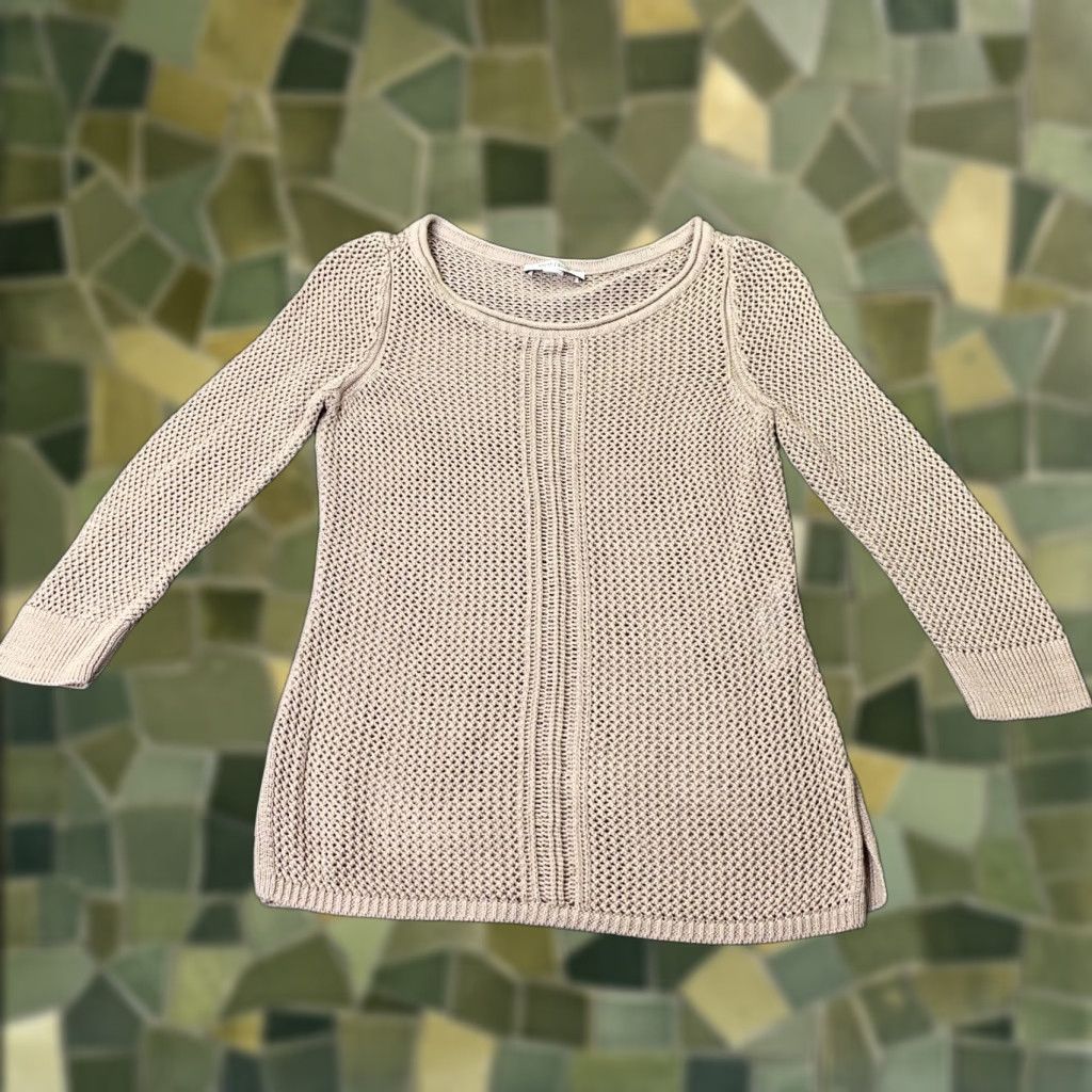 White House Black Market VINTAGE White House Black Market Womens Sweater XS Beige Open Knit Side Slit 3/4 Sleeves Size XS / US 0-2 / IT 36-38 - 1 Thumbnail