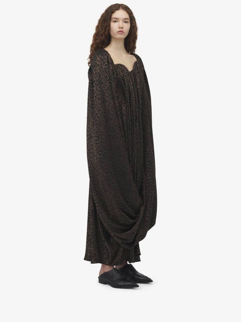 Alexander McQueen o1srvl11e0326 Leopard Jacquard Single-Sleeve Dress Size M / US 6-8 / IT 42-44 - 2 Thumbnail