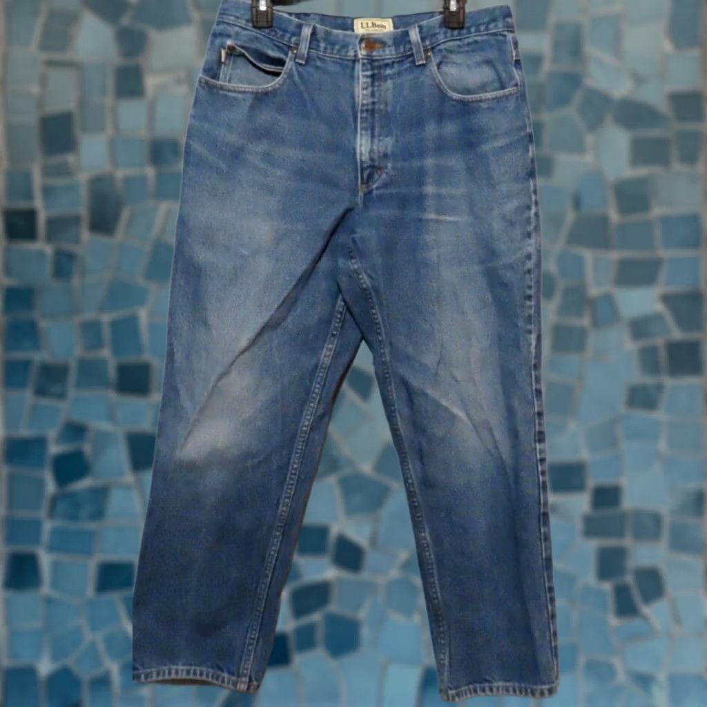 Vintage VINTAGE L.L. Bean Jeans Men 34x29 Blue Denim Pant Relaxed Fit 5-Pocket Logo USA Comfort Breathable Lined Straight Vintage USA Mens Jeans Size US 34 / EU 50 - 1 Thumbnail
