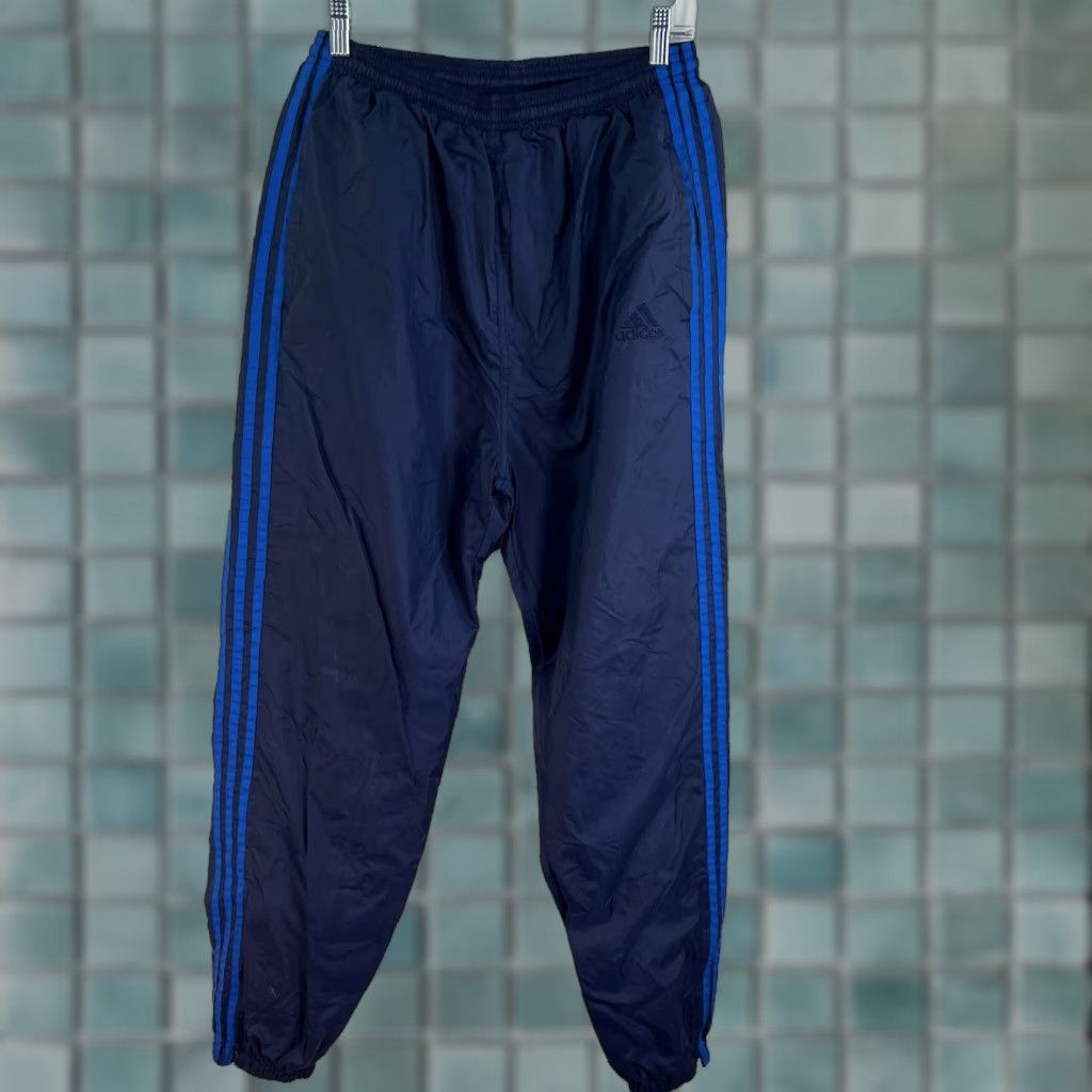 VINTAGE adidas Men's Track Pants Size L Tapered Fit Activewear Softshell Blue 90s Athleisure