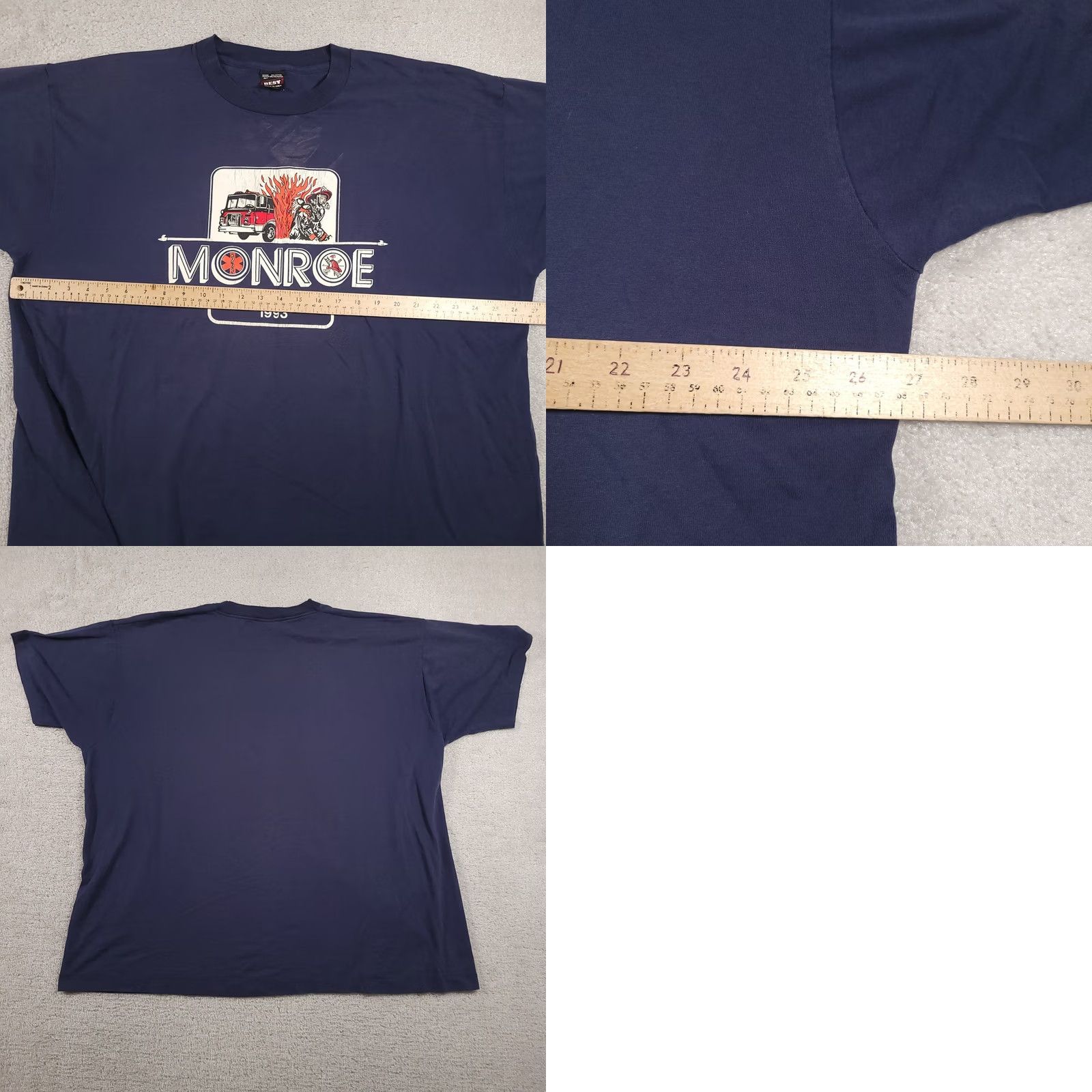 Fruit Of The Loom VINTAGE Monroe Fire School Shirt Mens 3XL Blue 1993 90s Tee Firefighter Graphic USA T-Shirt Size US XXL / EU 58 / 5 - 10 Thumbnail