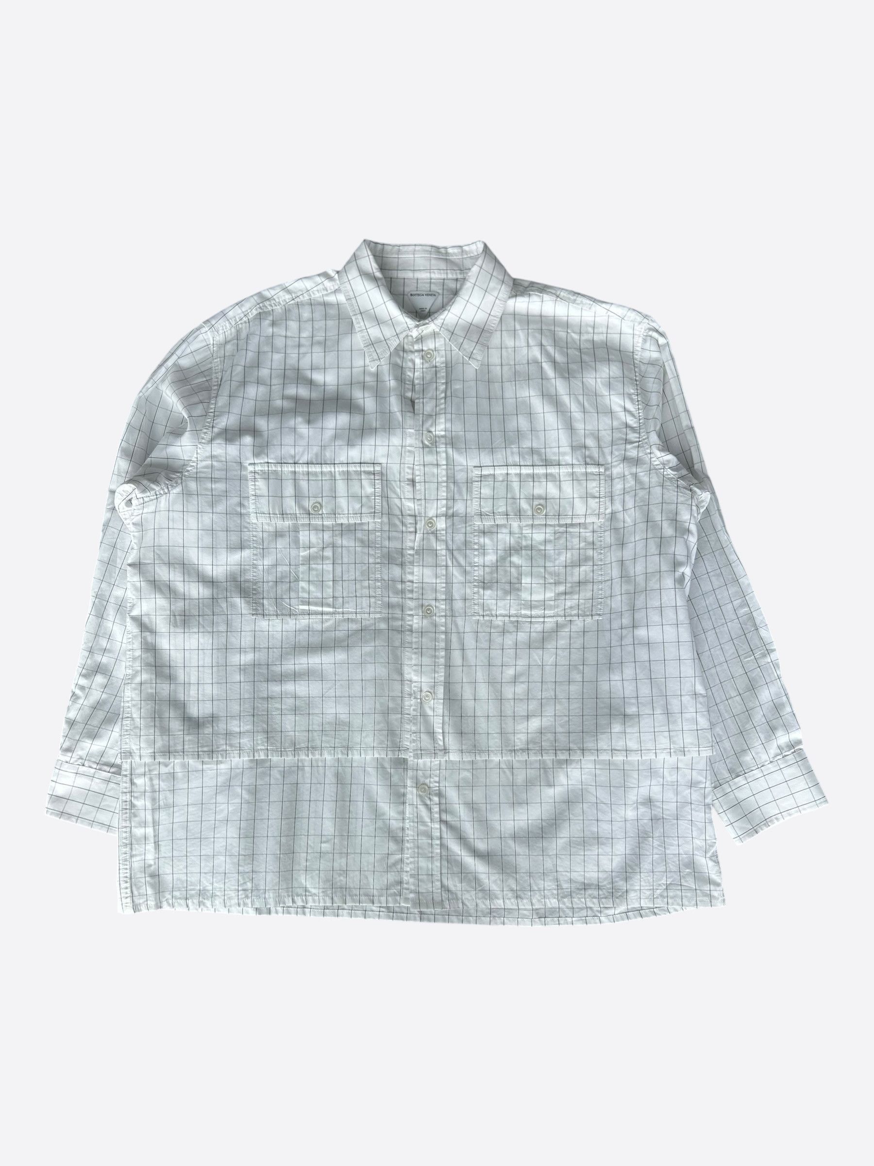 Bottega Veneta White & Black Checkered Button Up