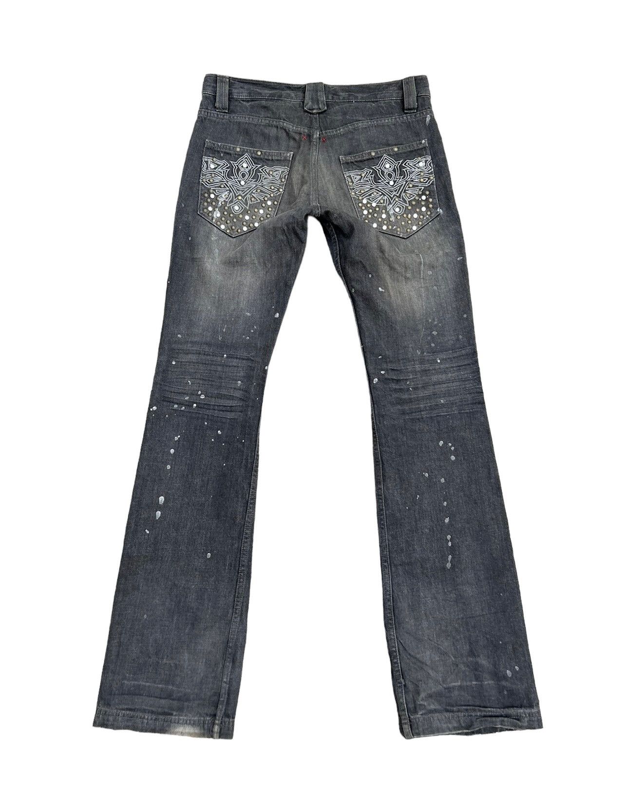 Vintage Flare Semantic Design Japan Faded Black Denim Beaded Jeans Size US 30 / EU 46 - 2 Thumbnail
