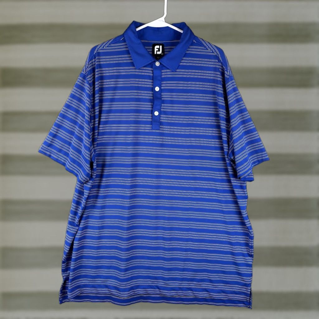 Footjoy FootJoy Polo Shirt Mens 2XL Blue Striped Lightweight Breathable Moisture Wicking Golf Performance Short Sleeve Collared Polo Mens 2XL Blue Size US XXL / EU 58 / 5 - 1 Thumbnail
