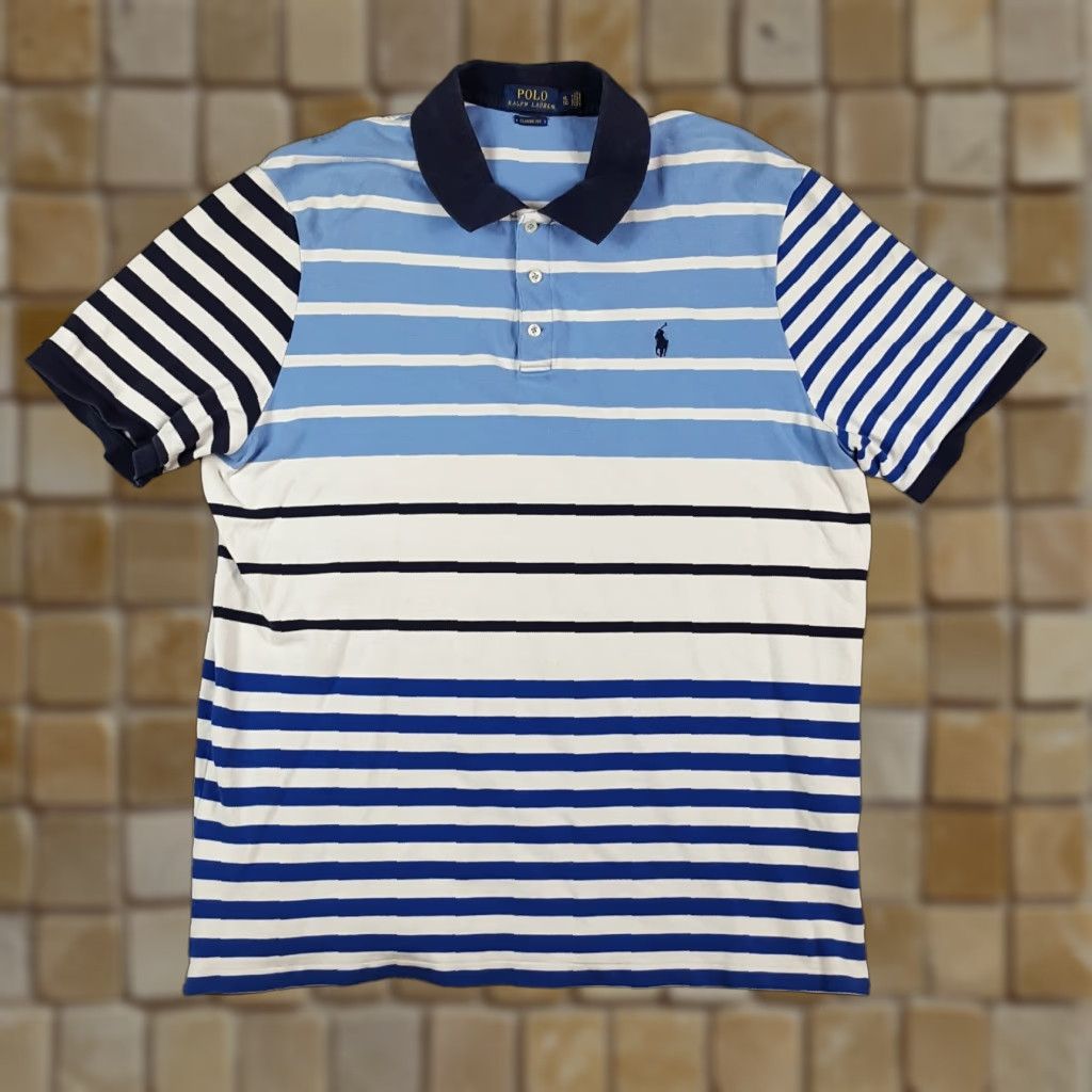 Polo Ralph Lauren Vintage Polo Ralph Lauren Polo Shirt Men XL Blue Striped Short Sleeve Preppy 90s Golf Logo Size US XL / EU 56 / 4 - 1 Thumbnail
