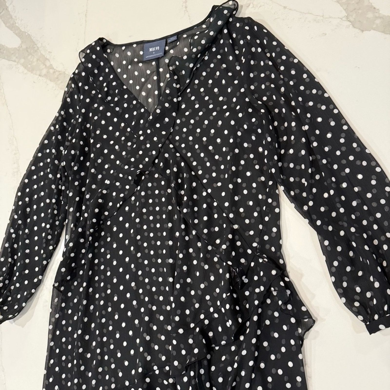 Anthropologie Maeve Anthropologie Sheer PolkaDot Midi Dress Womens Small Size S / US 4 / IT 40 - 6 Thumbnail