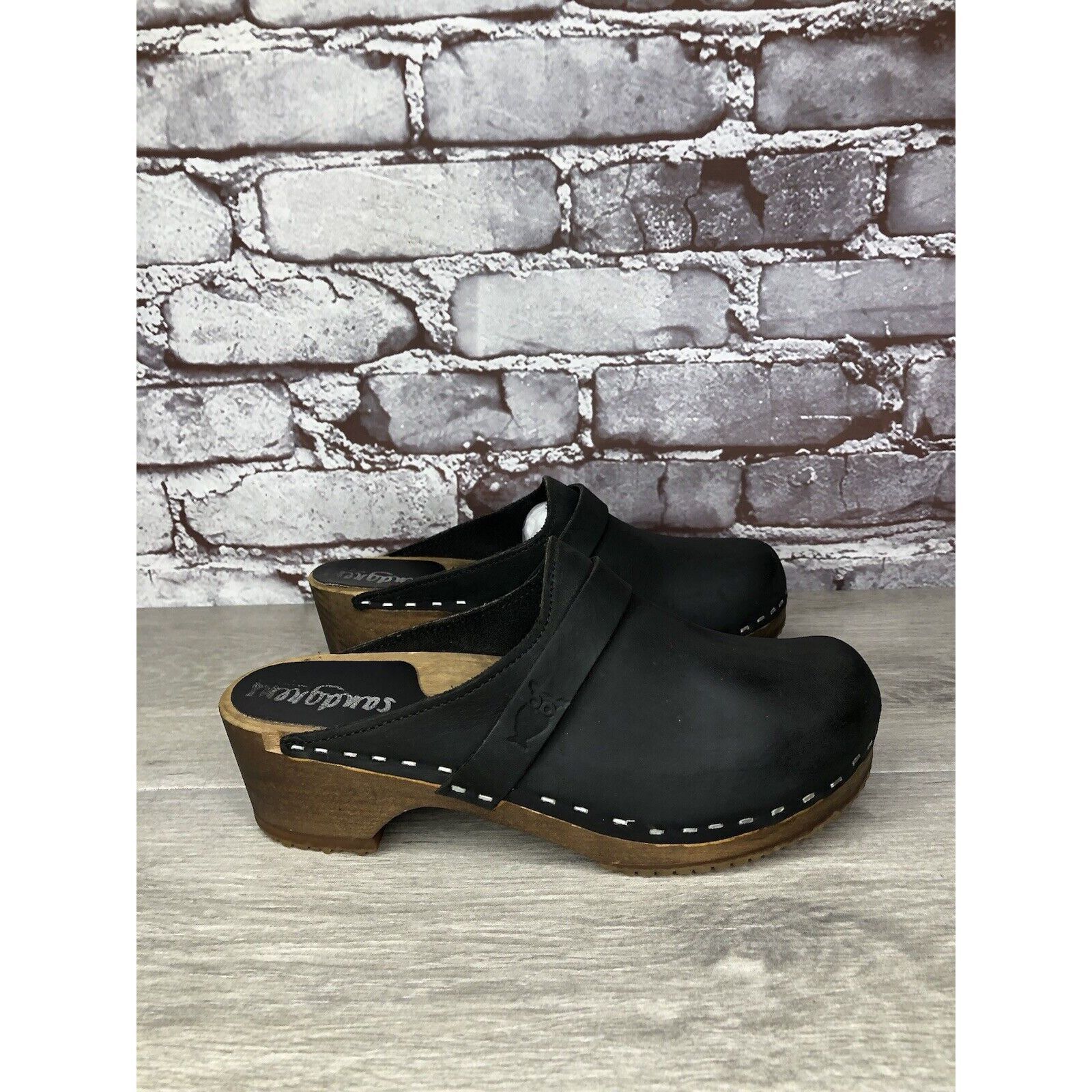 Other Sandgrens Handmade Swedish Black Nubuck Leather Wood Clogs W Size US 6 / IT 36 - 20 Thumbnail