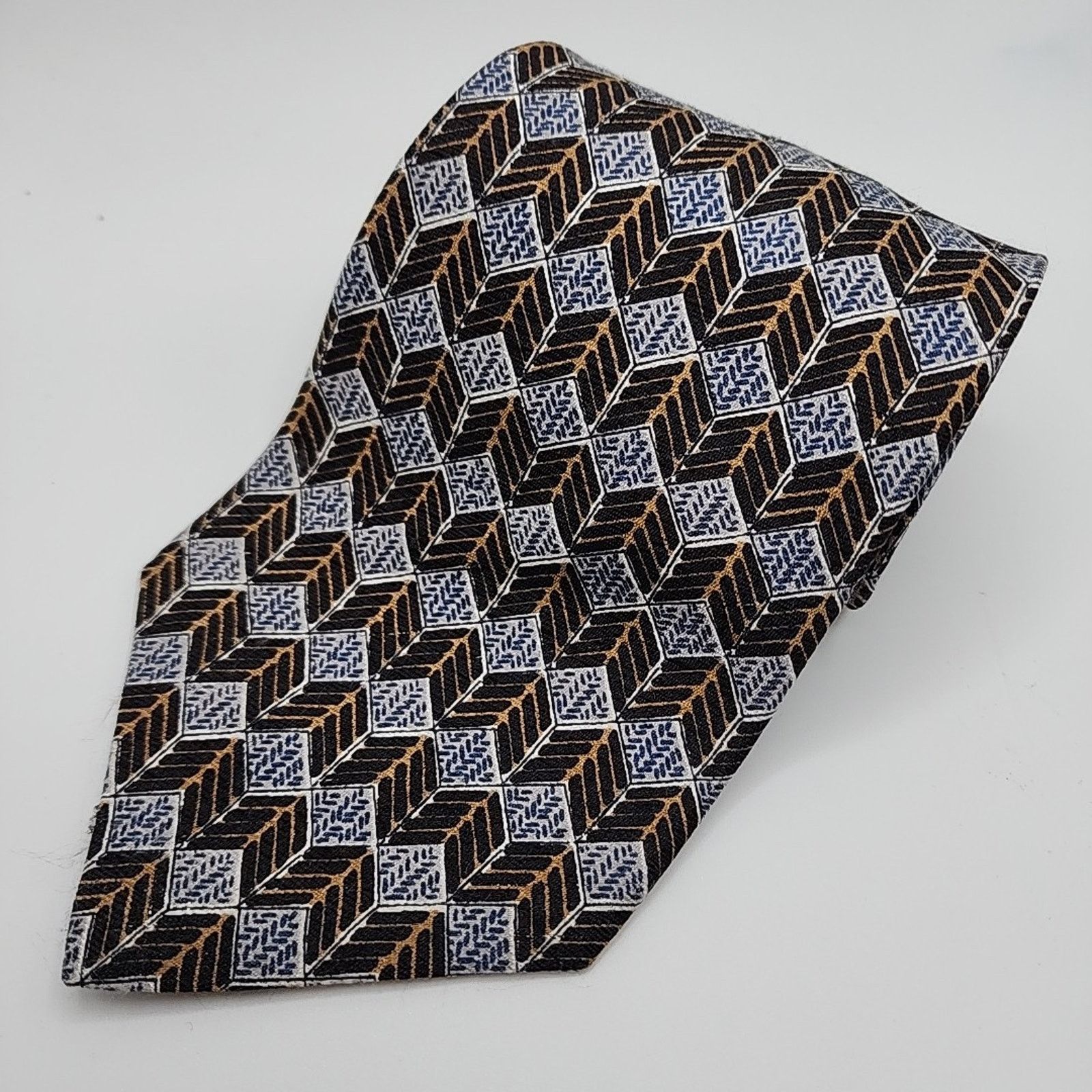 Other Villa Bugatti Gray-Gold-Black Geometric Silk Necktie - USA Size ONE SIZE - 3 Thumbnail