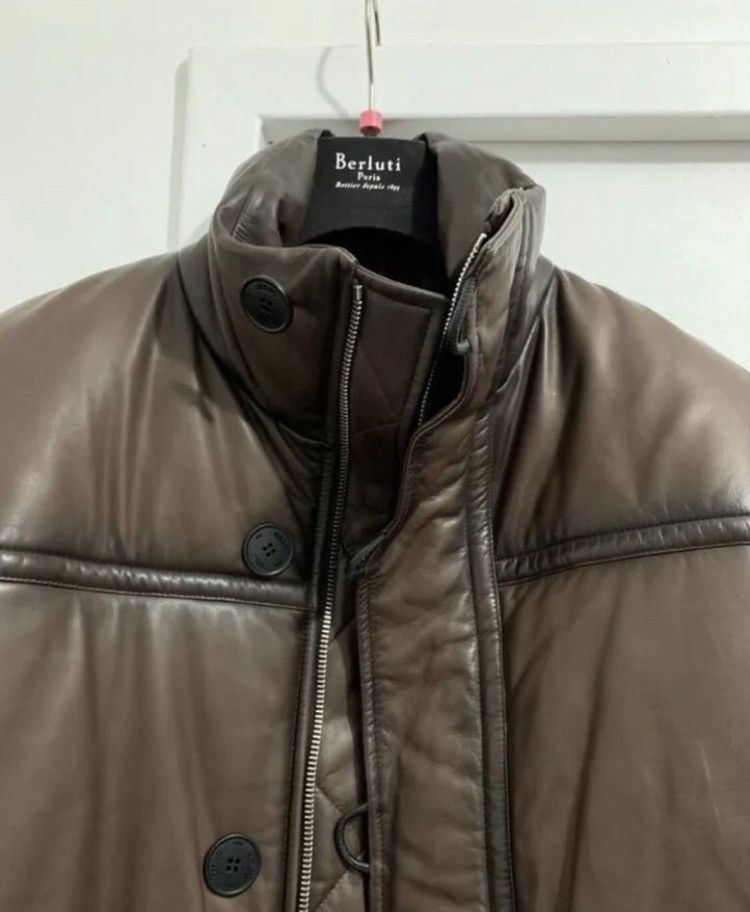 Berluti Patina Leather Biker Down Parka Jacket