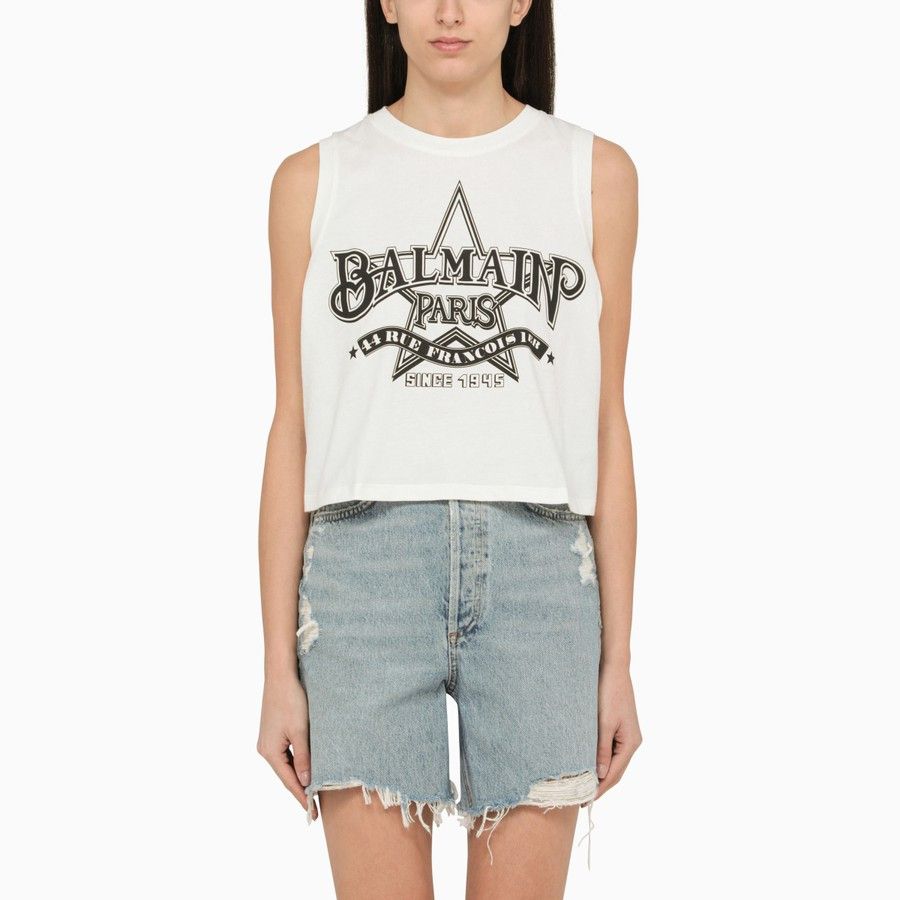 image of Balmain O1D2Blof01223 Tank Top In White, Women's (Size XS)