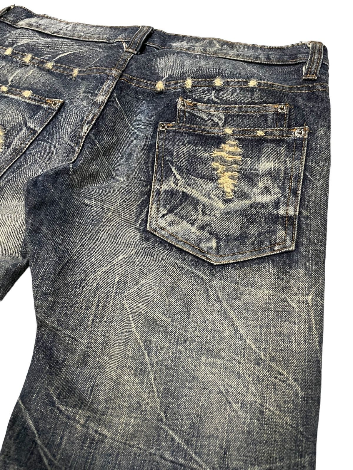Japanese Brand × LOWBOX × Vintage KUI Japan Distressed Claw Mark Honeycomb Flared Jeans Size US 34 / EU 50 - 19 Thumbnail