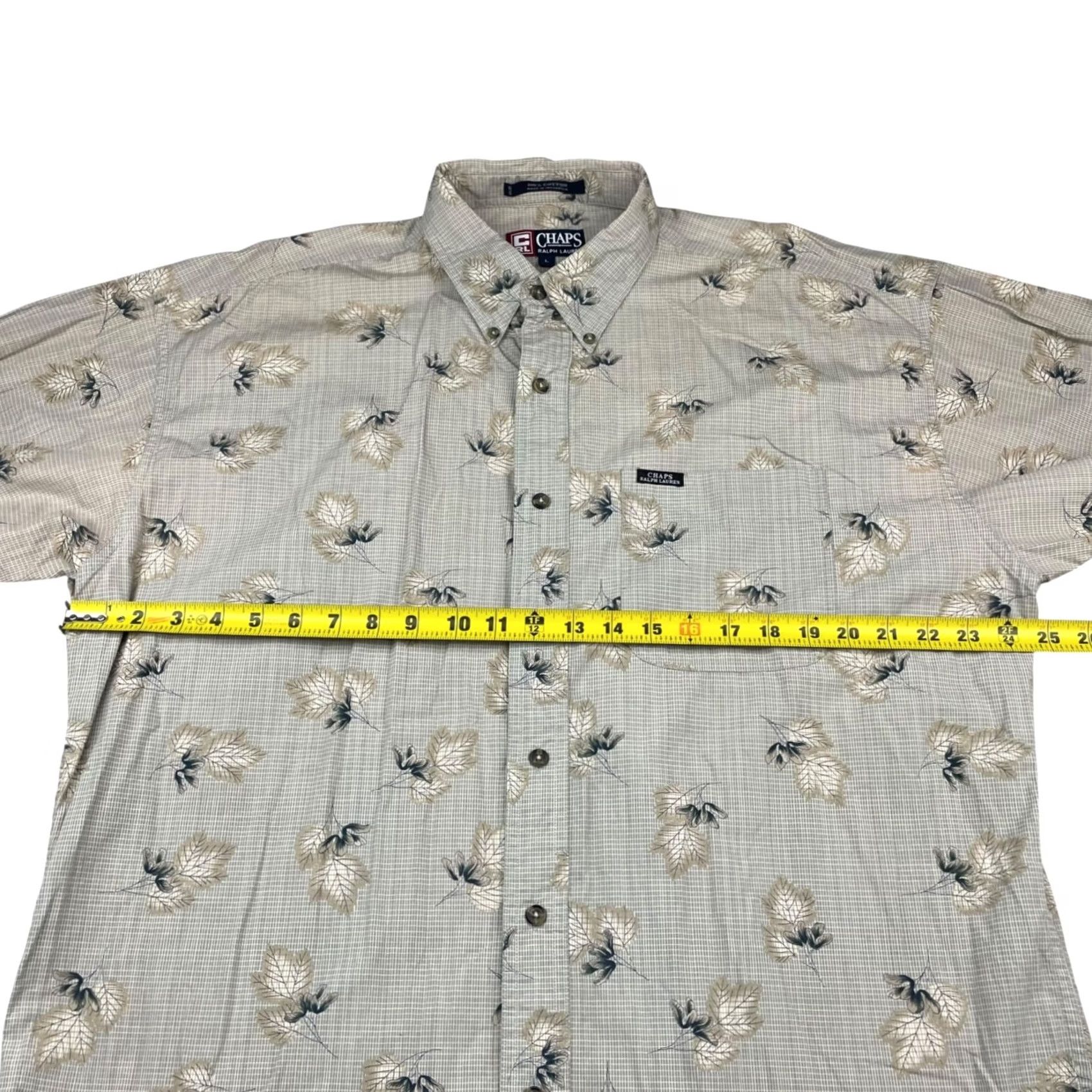 Chaps Chaps Ralph Lauren Shirt Button-Up Men’s 100% Cotton Beige/Gray Leaves Large Long Sleeve Button-Down Collar Mens Size US L / EU 52-54 / 3 - 6 Thumbnail