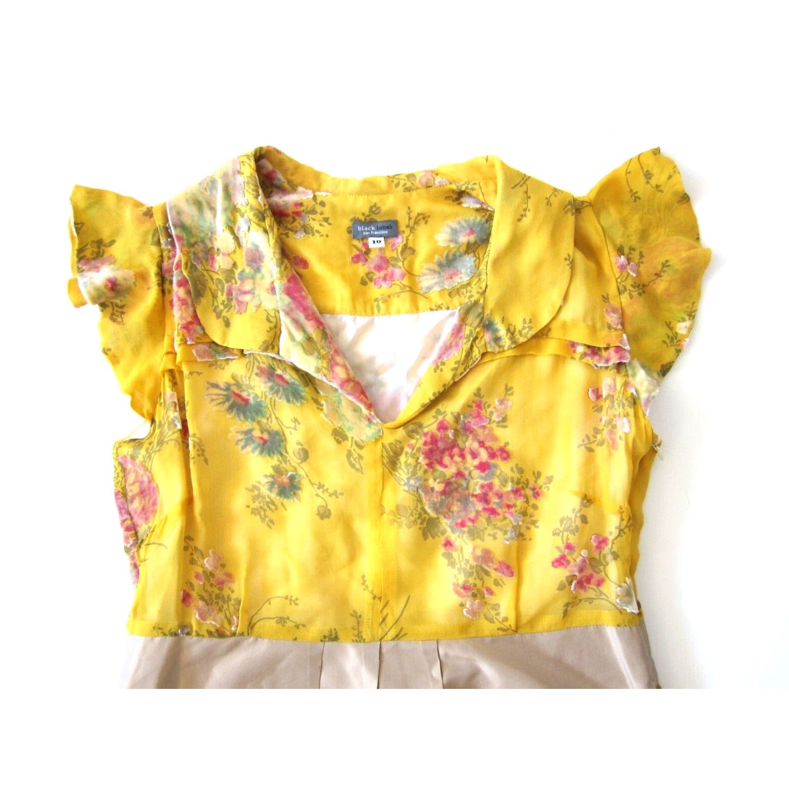 Vintage Black Label San Francisco Yellow Pink Floral Brown Collared Shirt Dress Women 10 Size L / US 10 / IT 46 - 3 Thumbnail