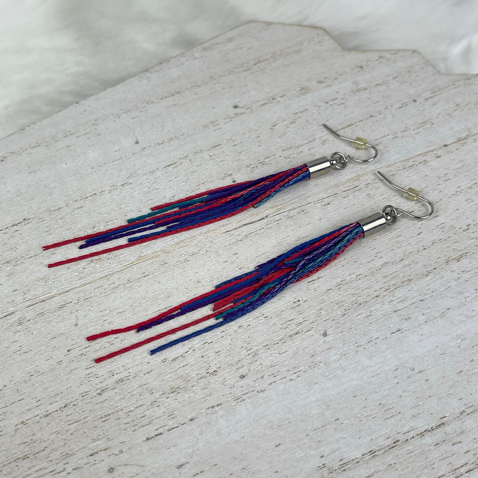 Other Colorful Chain Link Fringe Earrings Purple Teal Pink Blue Size ONE SIZE - 2 Thumbnail