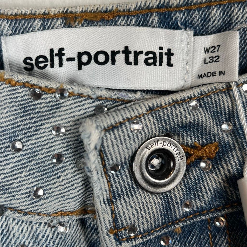 Self-Portrait NWT Self-Portrait Blue Rhinestone Wide-Leg Jeans Size 27 Size 27" / US 4 / IT 40 - 10 Thumbnail