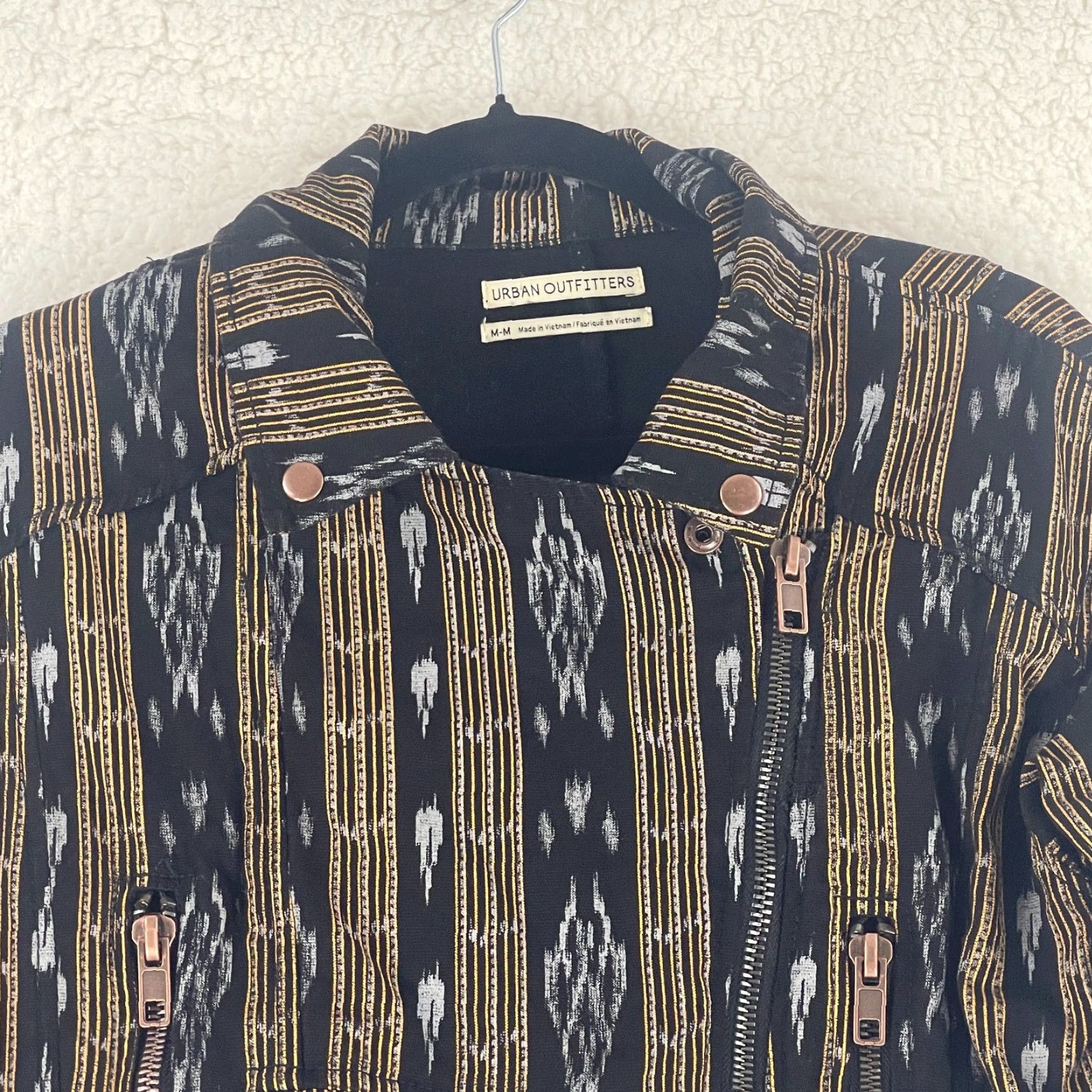 Urban Outfitters Urban Outfitters Moto Jacket Womens M Ikat Stripe Black Yellow Long Sleeve Jacket Size M / US 6-8 / IT 42-44 - 3 Thumbnail
