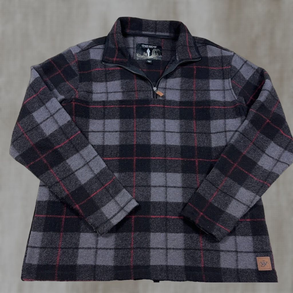 Vintage John Wayne Sweater Men Large Black Plaid Pullover Quarter Zip Sweatshirt Size US L / EU 52-54 / 3 - 1 Thumbnail