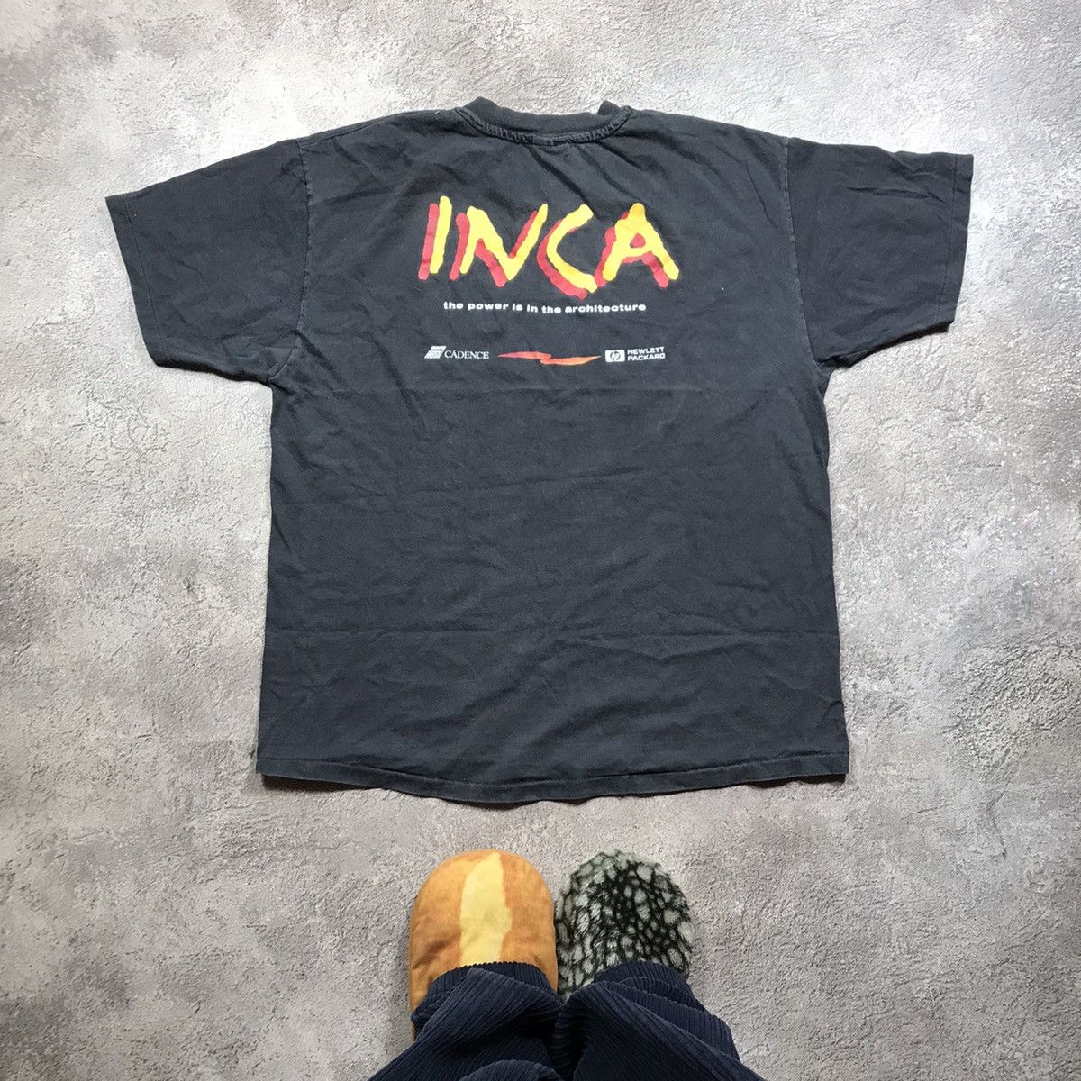 Vintage Vintage 90s Inca Graphic Tee Sun Faded Streetwear Tapered XL Size US XL / EU 56 / 4 - 1 Thumbnail