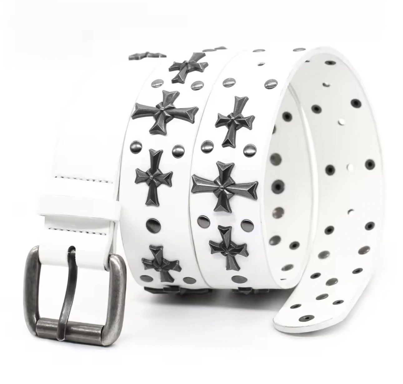 Vintage Cross Rivet Y2K Belt Metal Punk Rock Style Rivet 100 cm Size ONE SIZE - 1 Thumbnail
