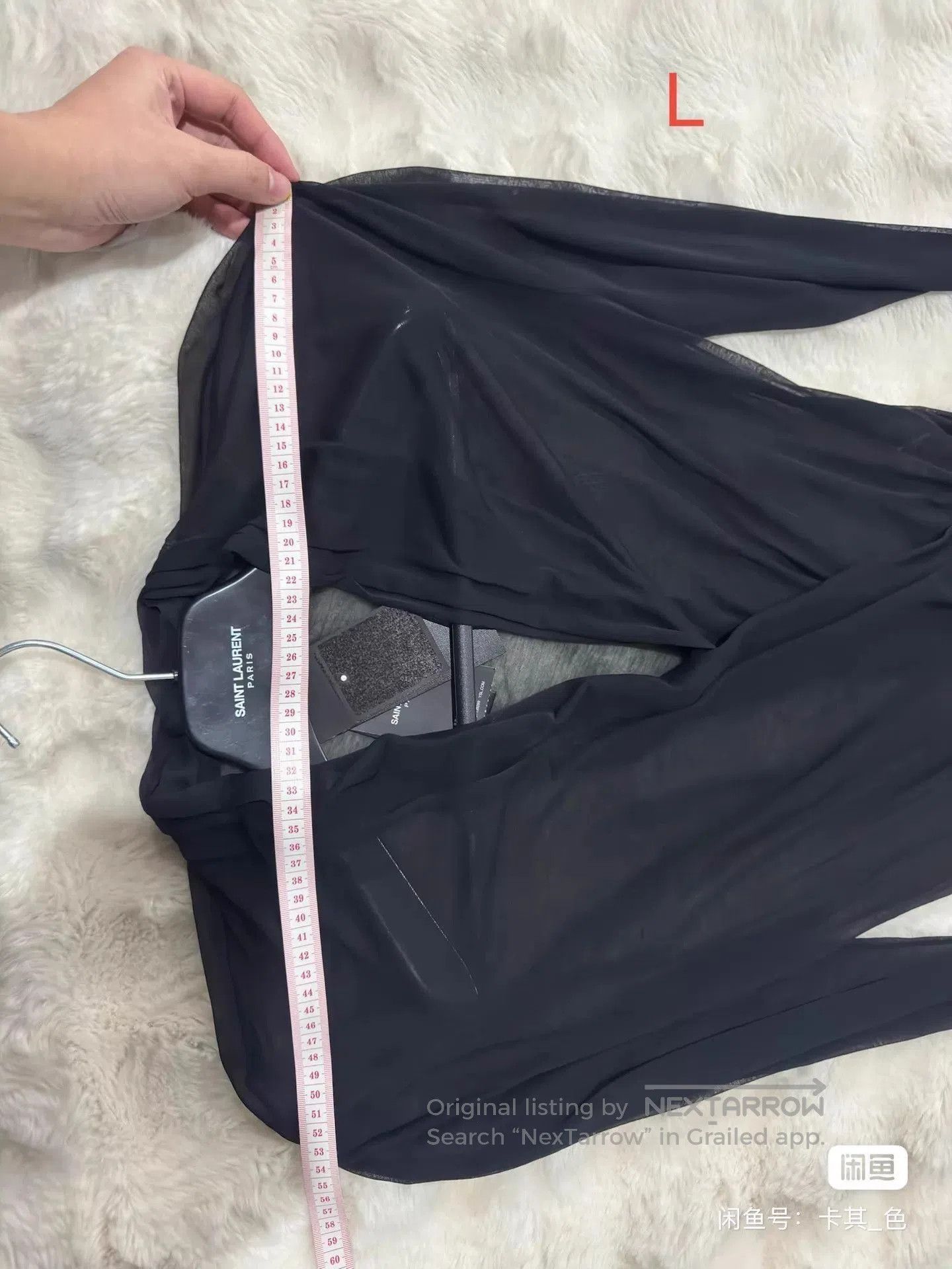 Saint Laurent Paris Black Long Sleeve Wrap Front Sheer Top. Size US L / EU 52-54 / 3 - 4 Thumbnail
