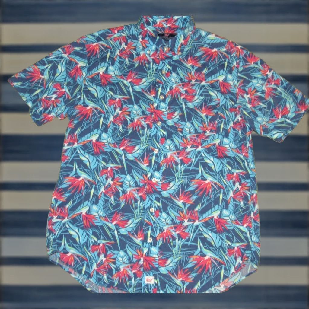 Vineyard Vines VINEYARD VINES Birds Of Paradise Short Sleeve Cotton Blend Button Down Shirt M Men Blue Shirt XS? Size US M / EU 48-50 / 2 - 1 Thumbnail