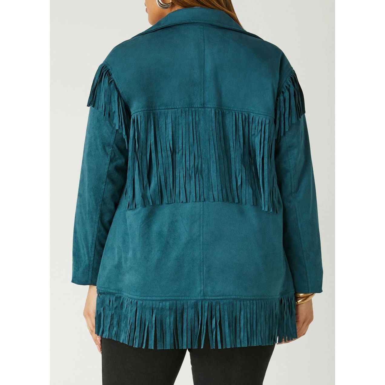 Other NEW | Fringed Teal Vegan Suede Zip Front Jacket | Size 10 Size L / US 10 / IT 46 - 2 Thumbnail