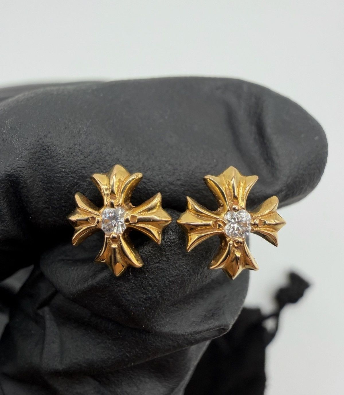 Chrome Hearts Gold + Diamond CH Plus Stud Earrings | Grailed