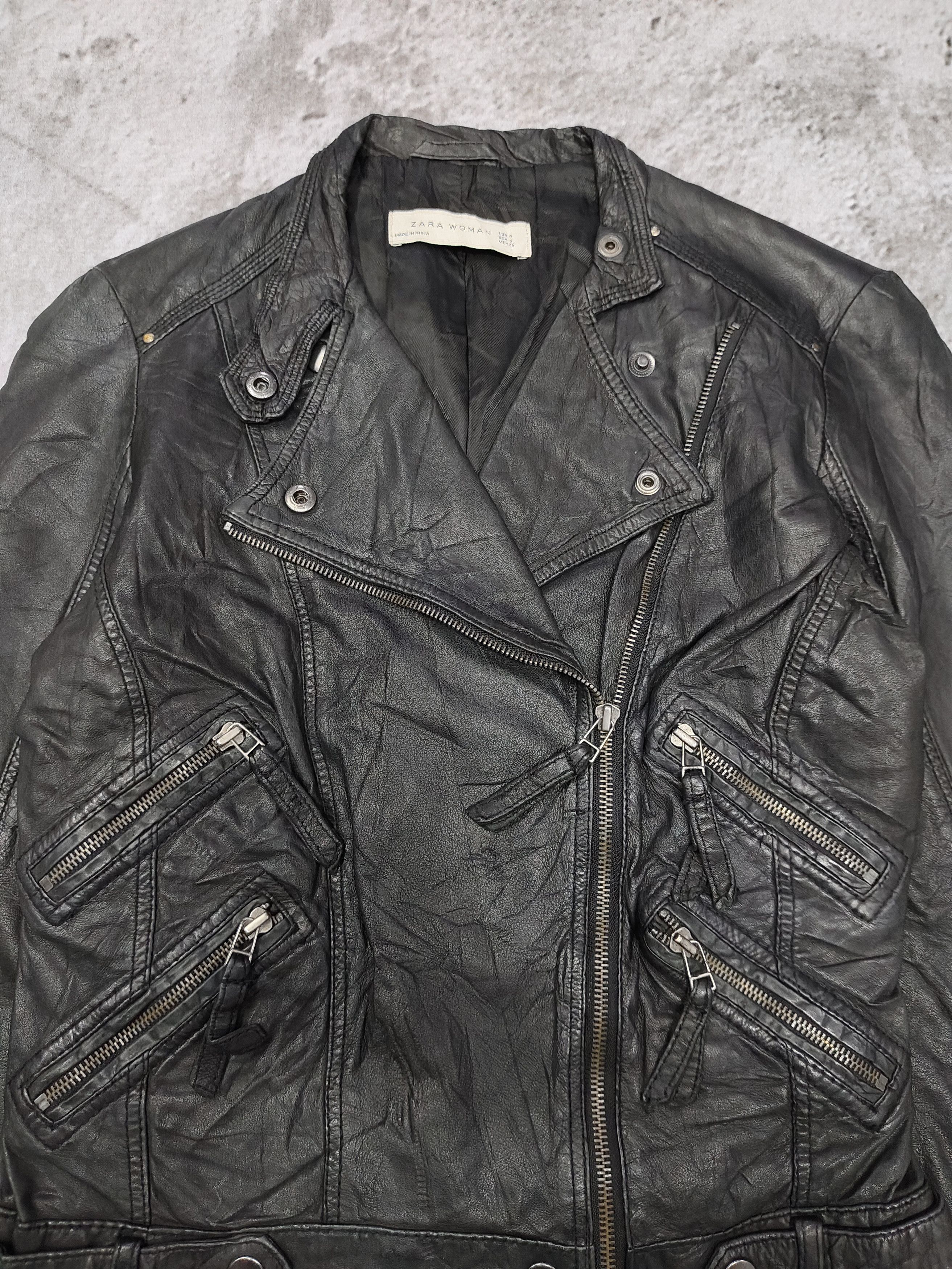 Zara ZARA Woman- Punk Rock Grunge Biker Style Leather Jacket Size S / US 4 / IT 40 - 9 Thumbnail