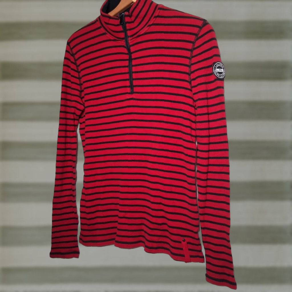 Ralph Lauren Lauren Ralph Lauren Shirt Women XS Thermal Red Black Stripe 1/4 Zip PreppyREAD Size XS / US 0-2 / IT 36-38 - 1 Thumbnail