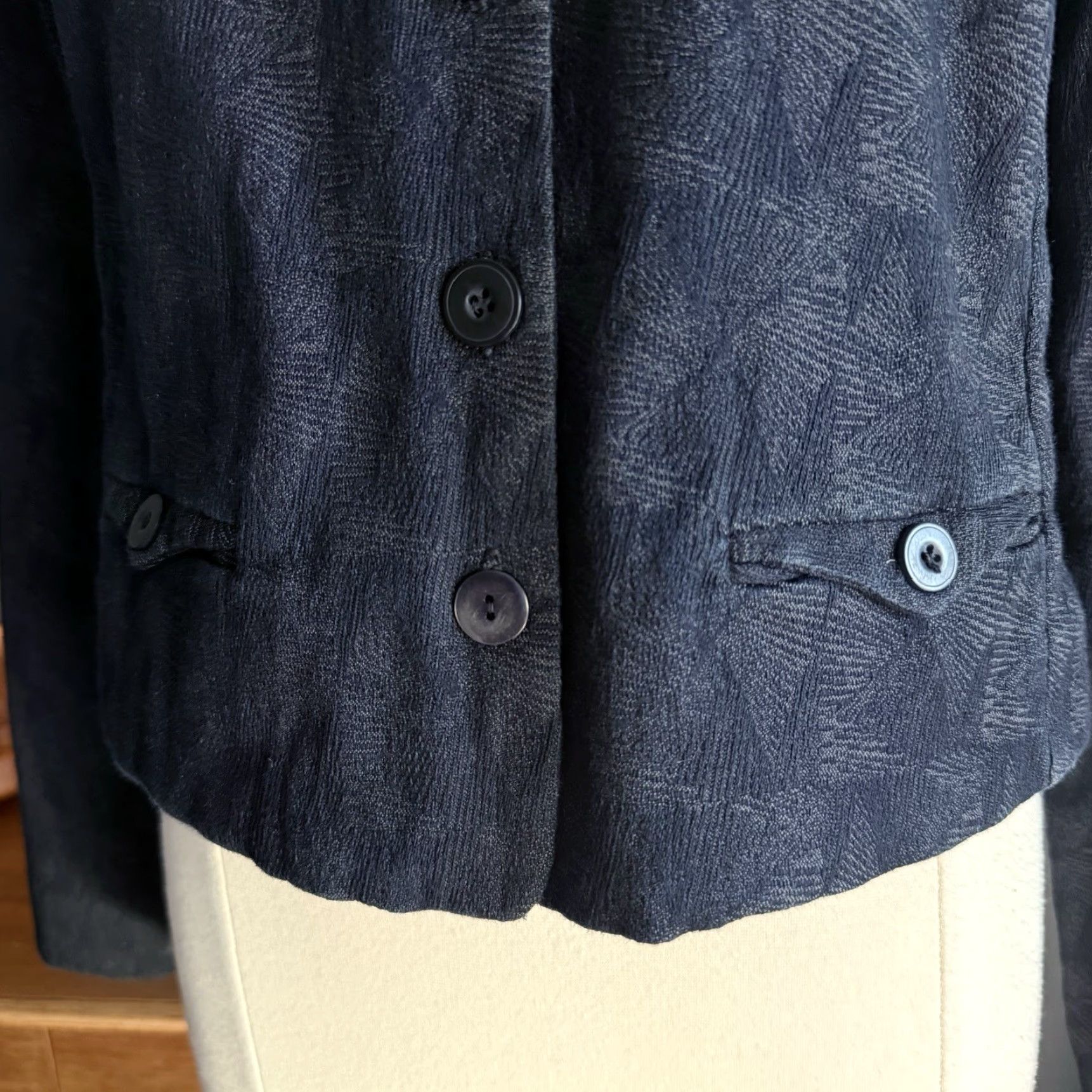 Vintage Lilith Textured Jacket Navy Blue Minimalist Lagenlook M/L 42 Wool Blend Mens Womens Girls Boys Size M / US 6-8 / IT 42-44 - 3 Thumbnail
