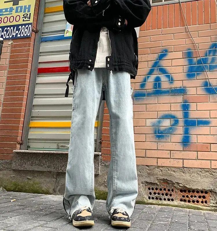Japanese Brand Straight side zipper with slit and micro flared jeans Size US 30 / EU 46 - 4 Thumbnail