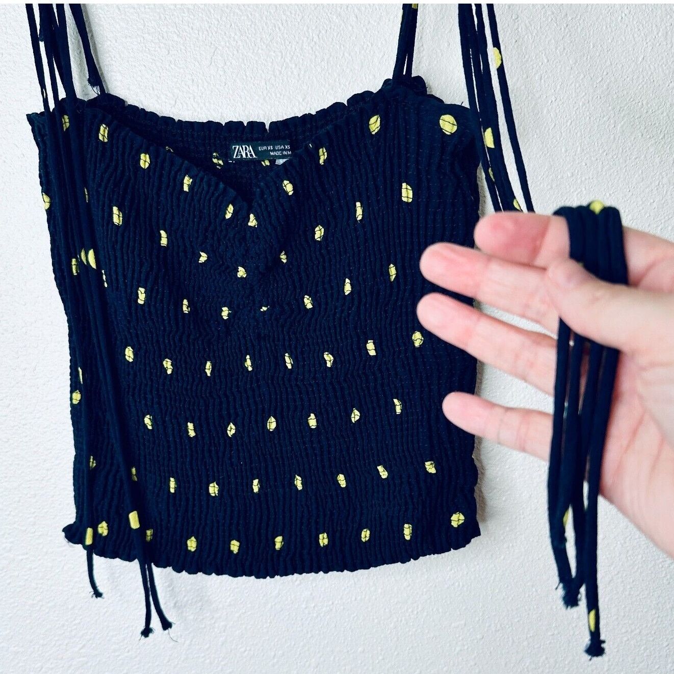 Zara Zara Navy & Yellow Polka Dot Smocked Tube Top XS Size XS / US 0-2 / IT 36-38 - 6 Thumbnail